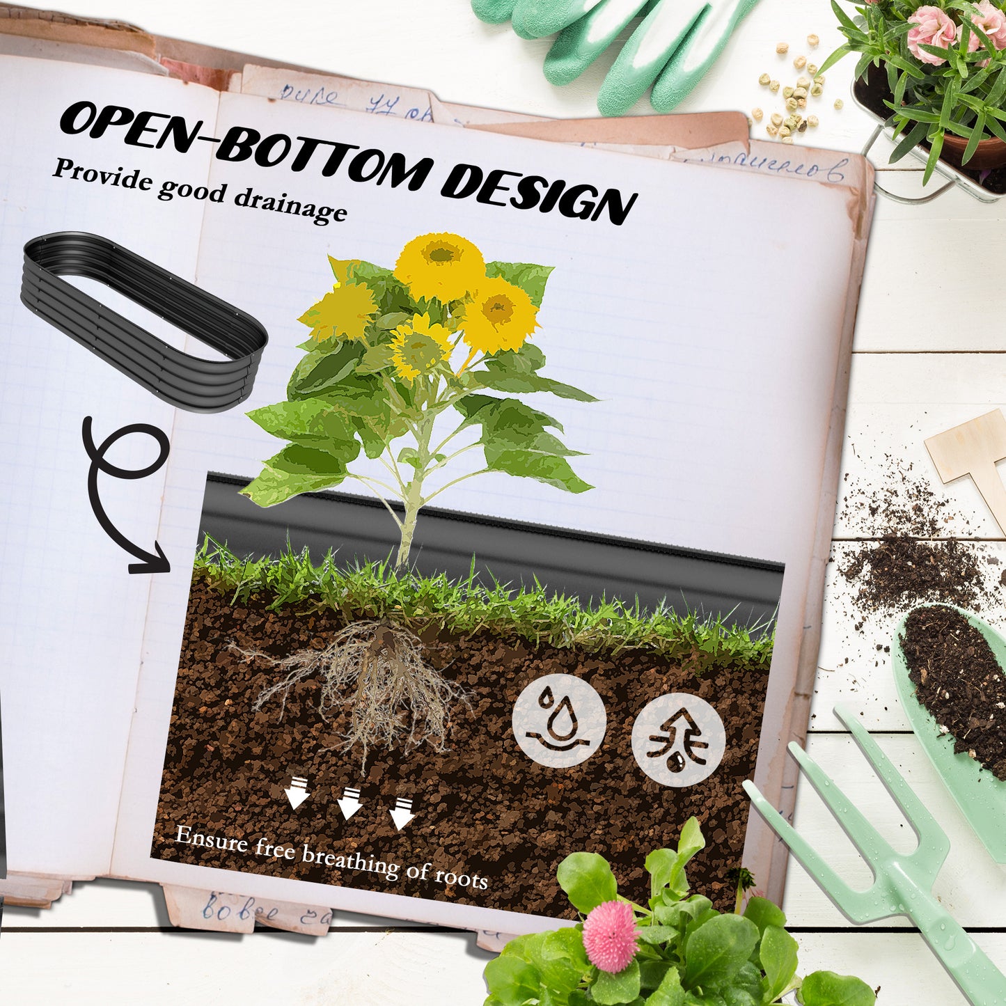 Galvanised Raised Garden Bed, Metal Planter Box with Safety Edging (5)