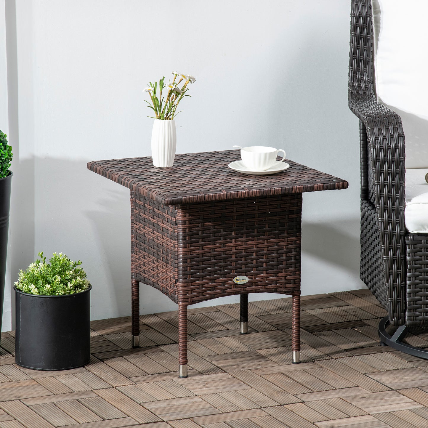 Outdoor Rattan Side Table Coffee Table with Plastic Board