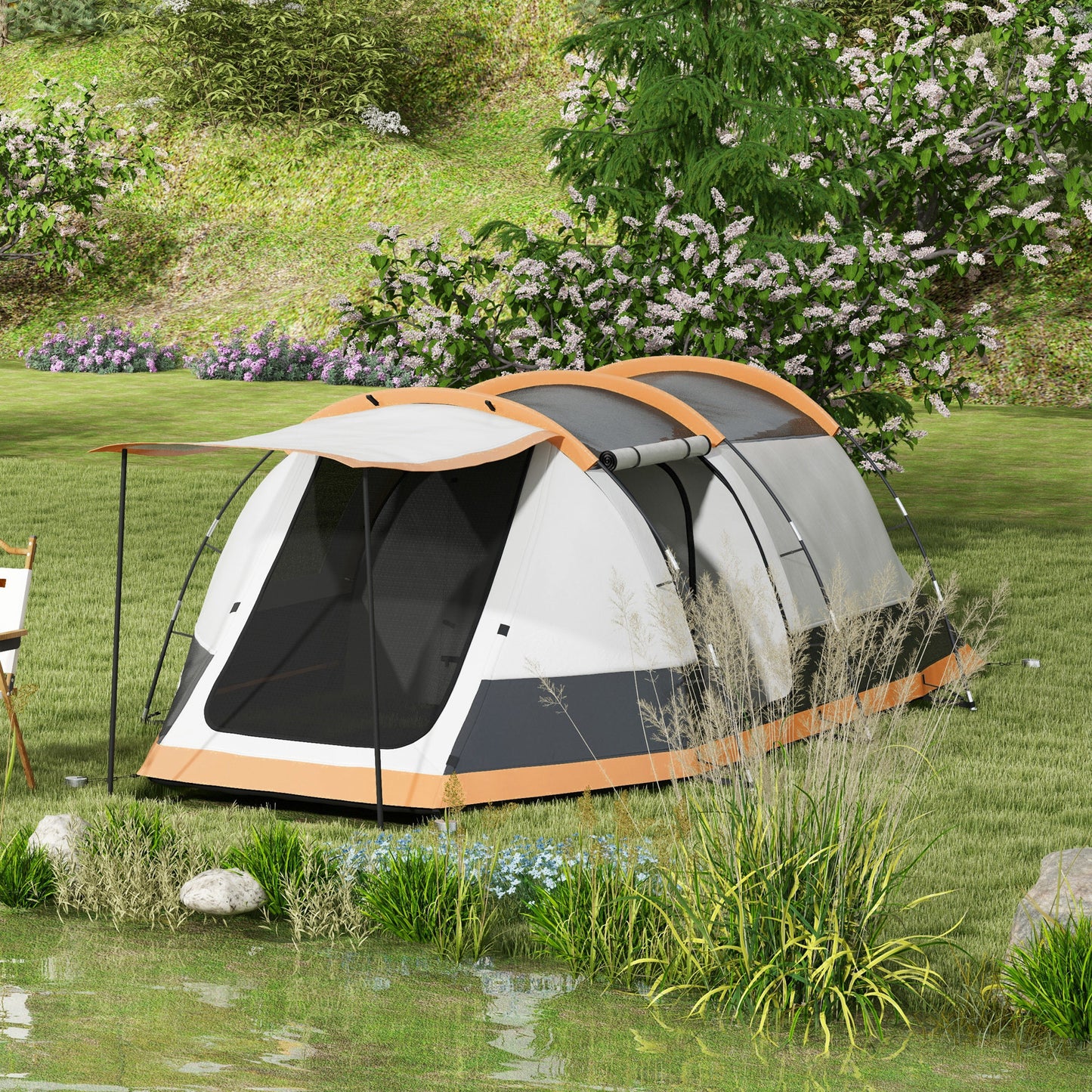 Three-Man Camping Tent, with Two Rooms and Porch