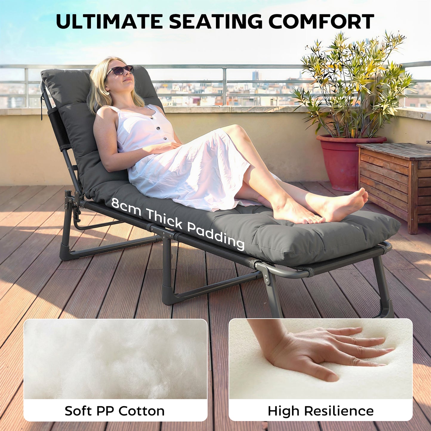 Sun Lounger Cushions Only, Garden Lounge Chair Cushions Set of 2