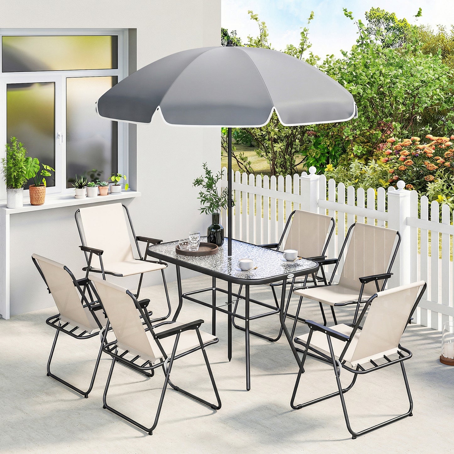 8 Piece Garden Dining Set with Umbrella Garden Furniture Set