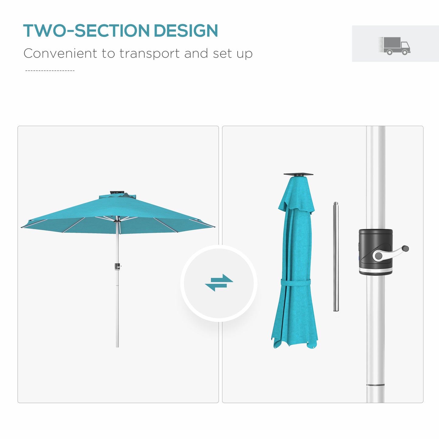 3m Parasol, with Solar-Powered LED Lights