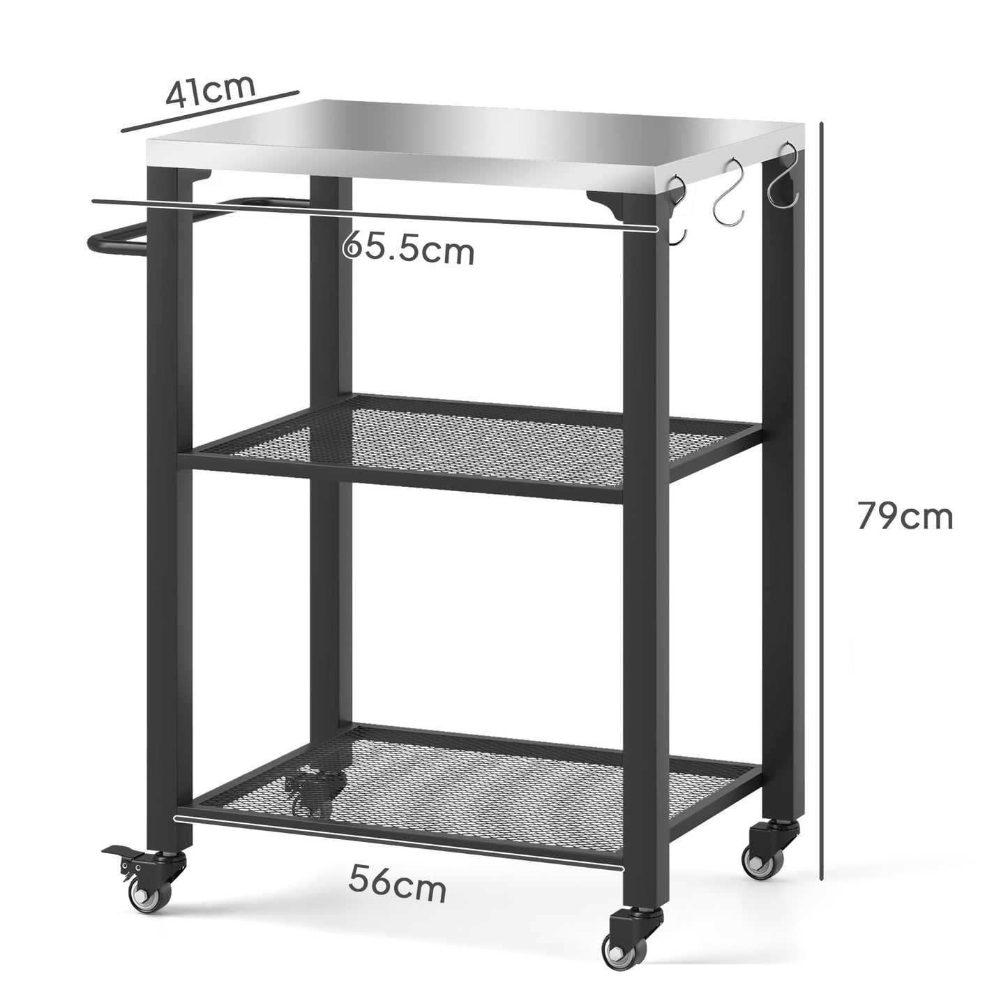 Three-Shelf Outdoor Grill Cart with Stainless Steel Top