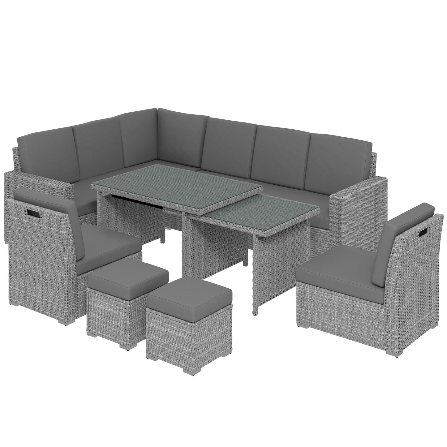 Seven-Piece Rattan Garden Sofa Set, with Expanding Table