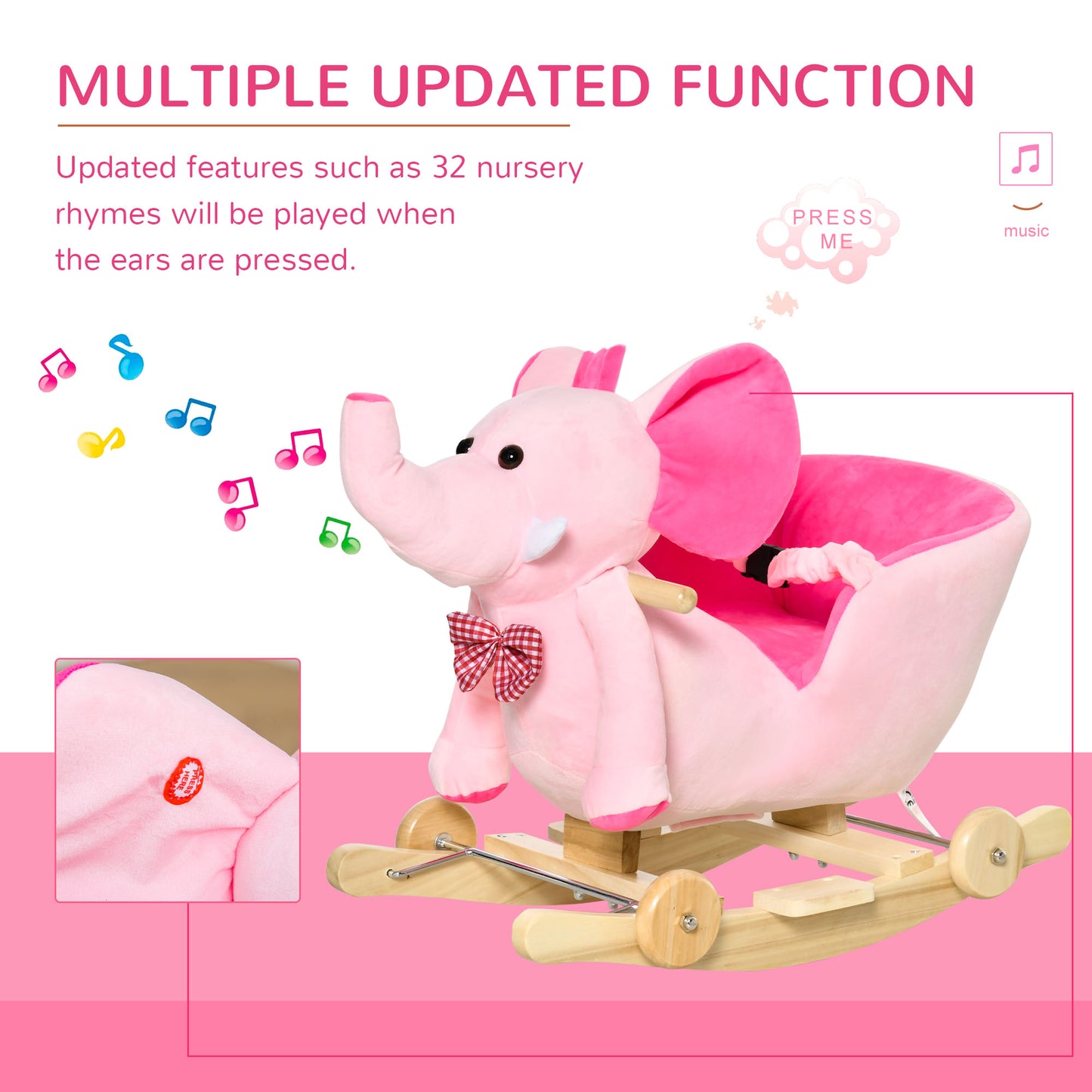 2 In 1 Plush Baby Ride on Rocking Horse Elephant Rocker