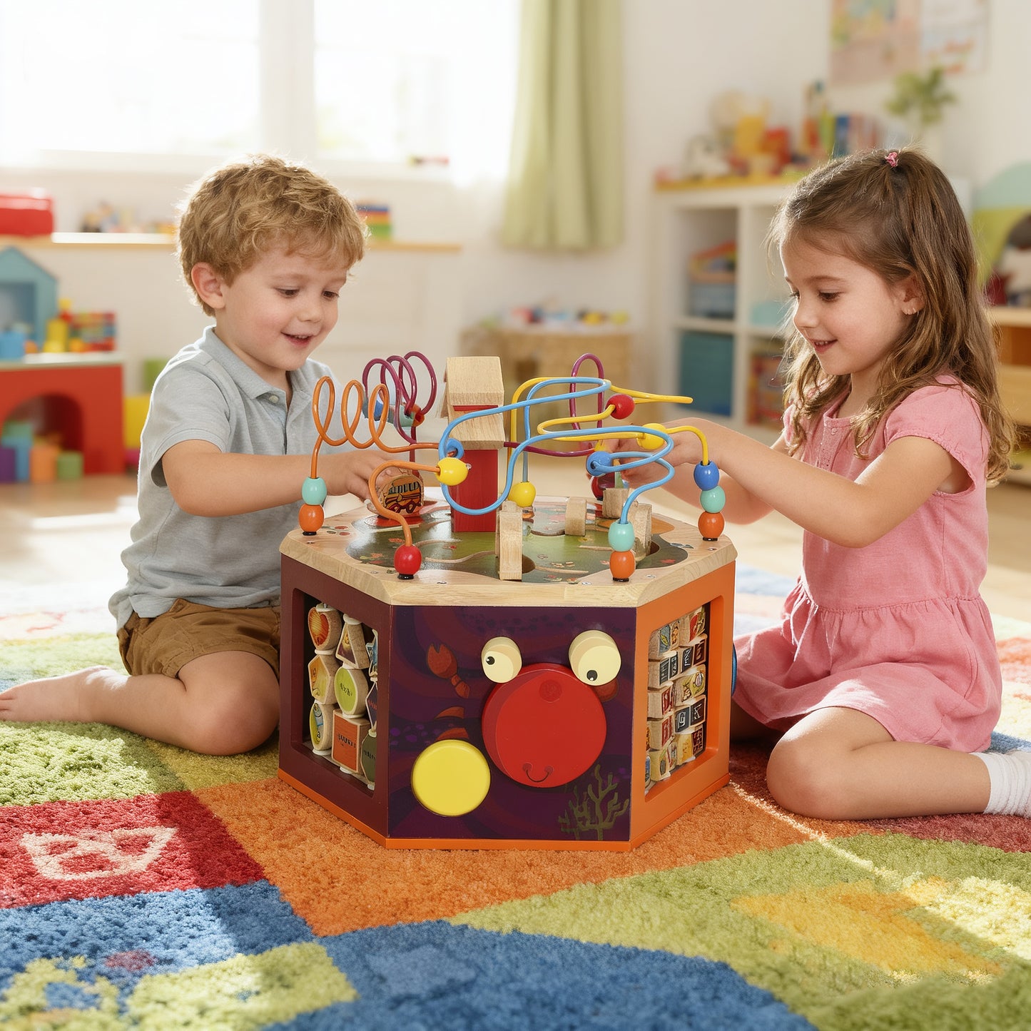 8 in 1 Wooden Activity Cube with Bead Maze, Shape Sorter