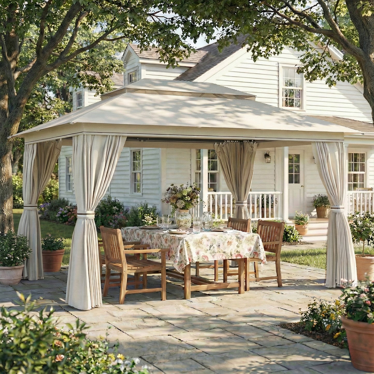 3 x 4 m Outdoor Garden Gazebo with Netting and Curtains