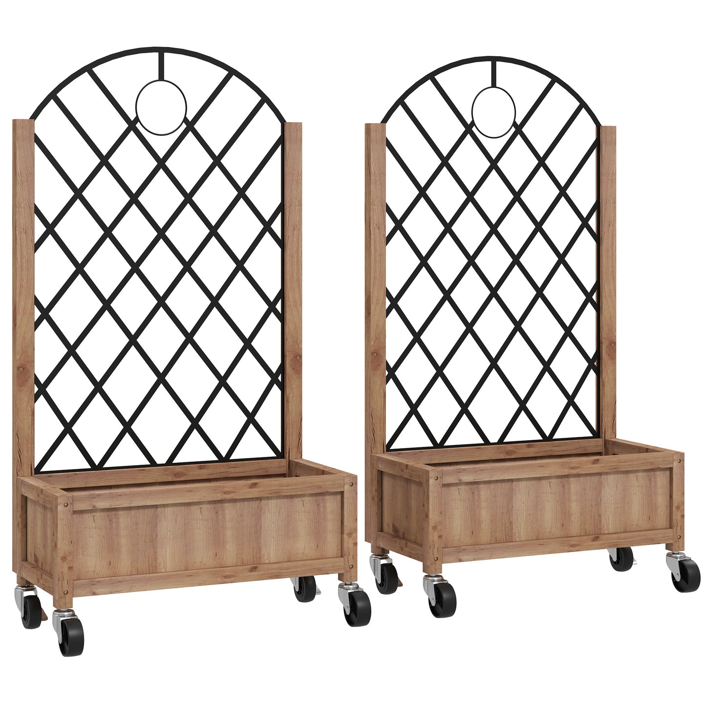 Wooden Planter, with Metal Trellis - Brown/Black (1)