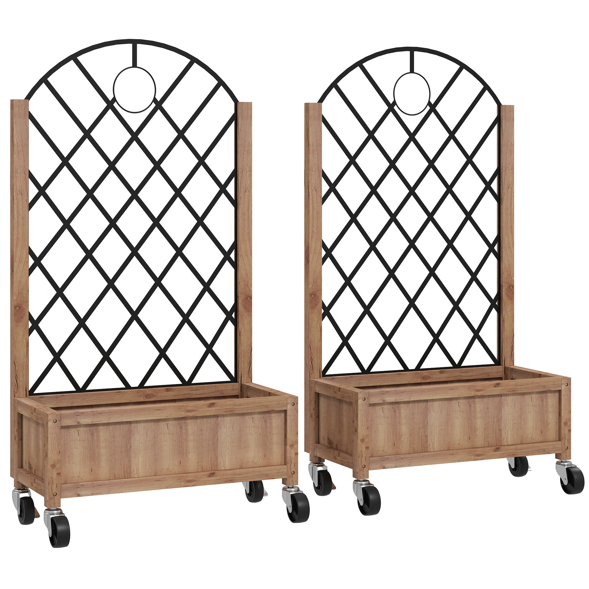 Wooden Planter, with Metal Trellis - Brown/Black (1)