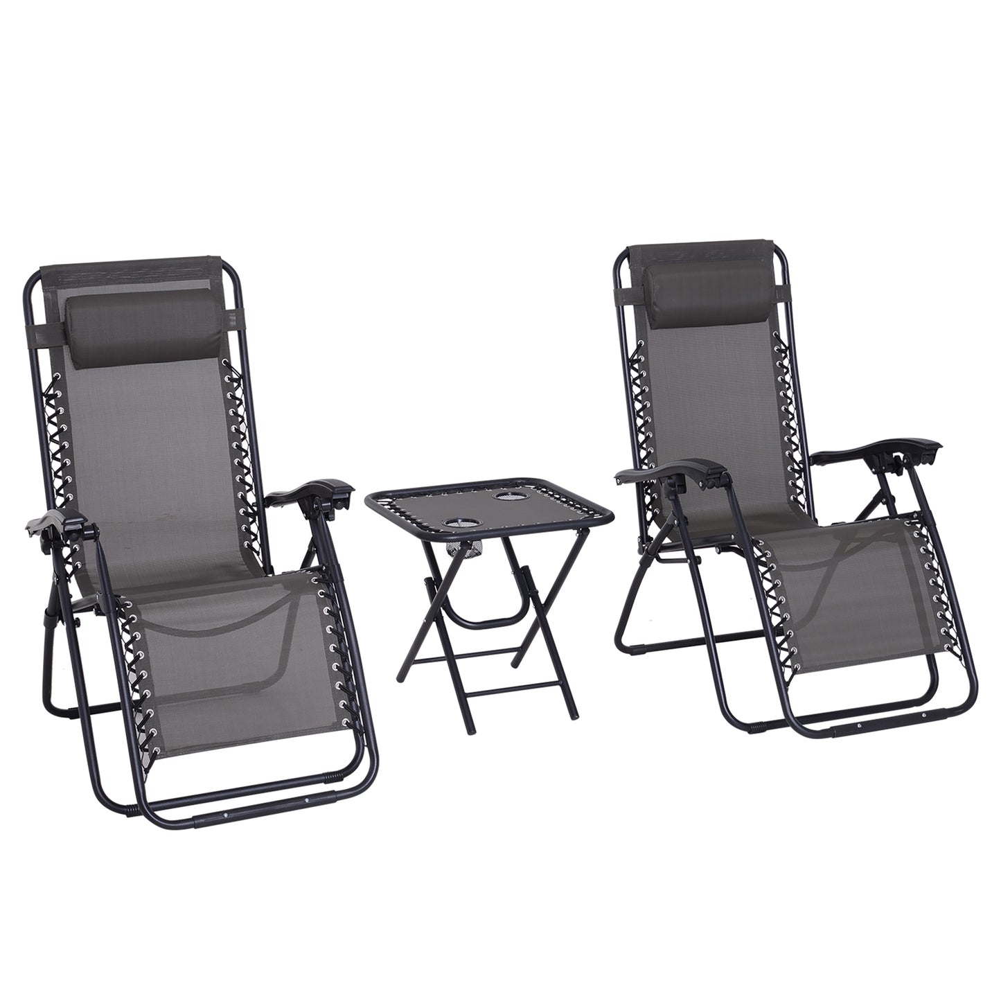 3pcs Folding Zero Gravity Chairs Sun Lounger Table Set w/ Cup