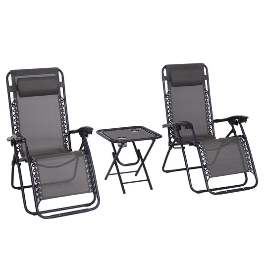 3pcs Folding Zero Gravity Chairs Sun Lounger Table Set w/ Cup
