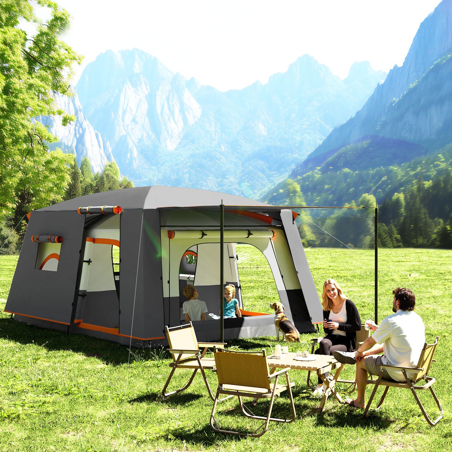 5 Man Camping Tent, Double Layer Tunnel Tent with Porch