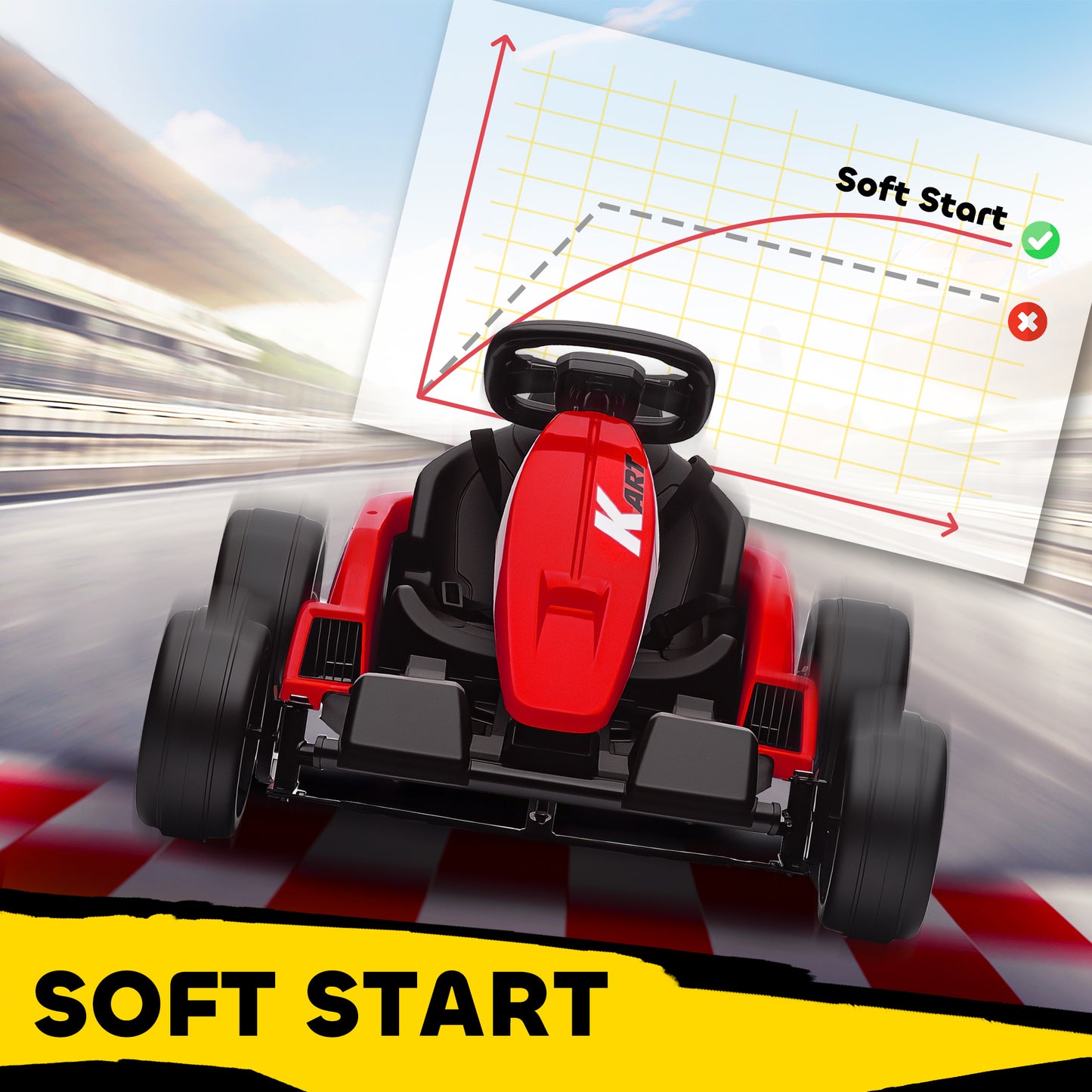 24V Electric Go Kart, Drift Kart with Adjustable Seat, Slow Start