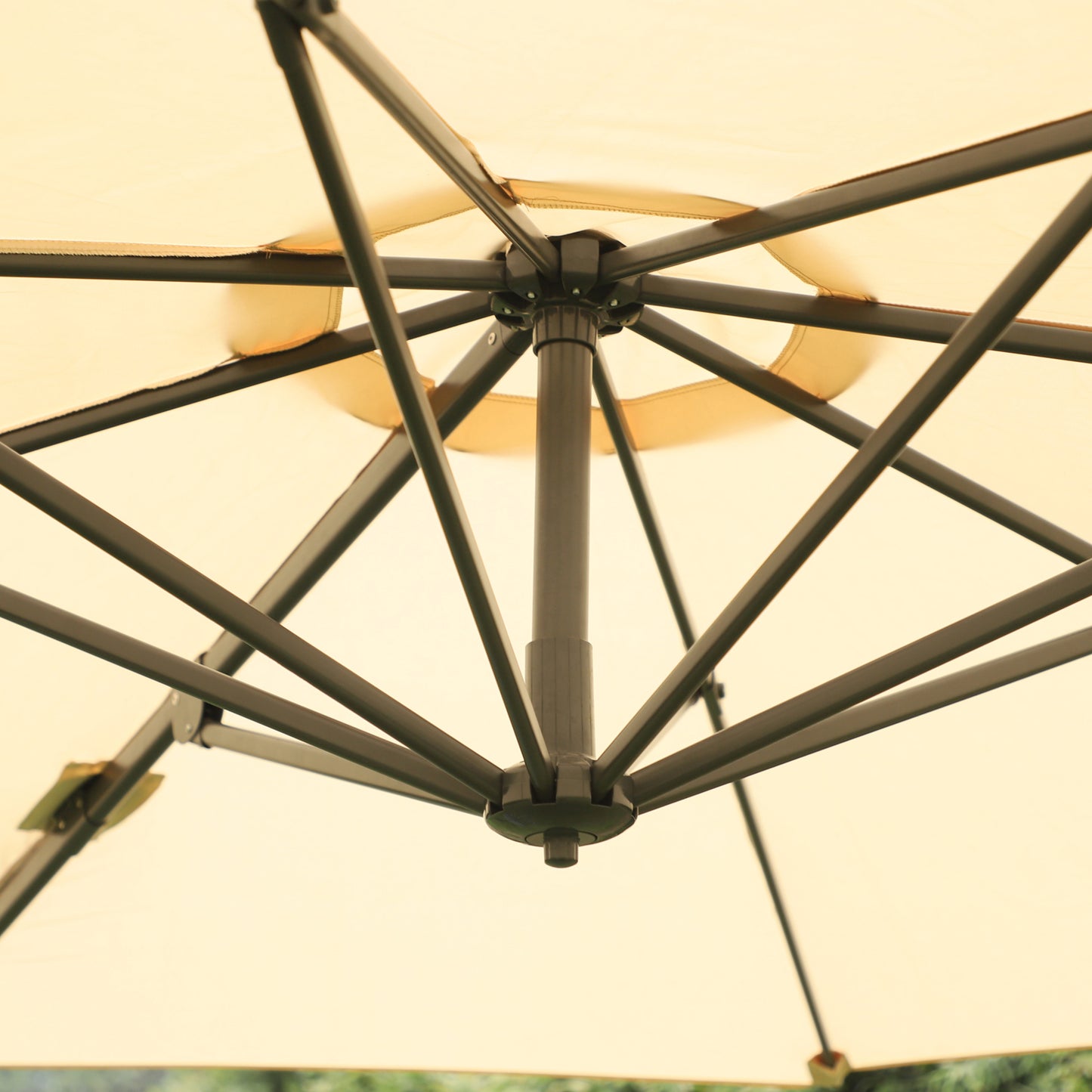 Round Umbrella Parasol W/ Tilt 360° Rotation and Hand Crank Cross Base