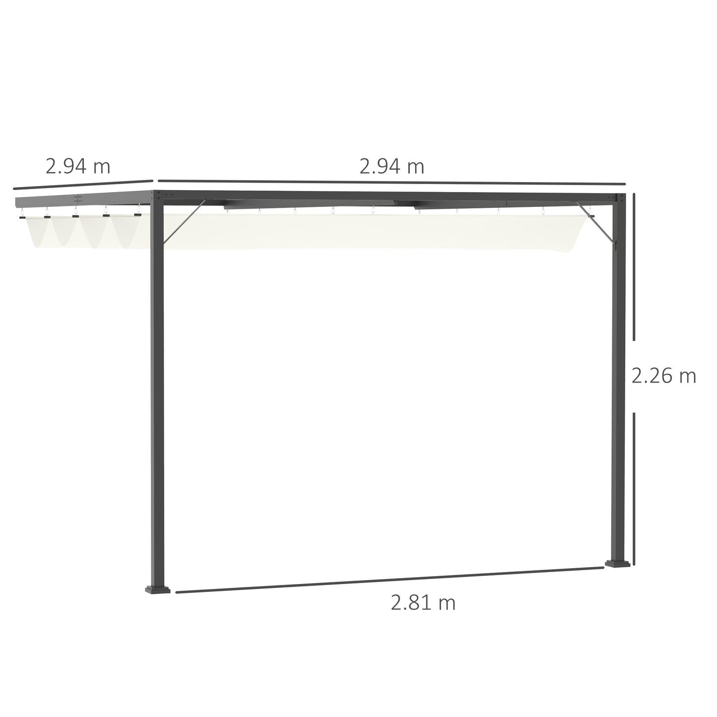 3 x 3(m) Outdoor Lean To Pergola Retractable Canopy Wall Mounted