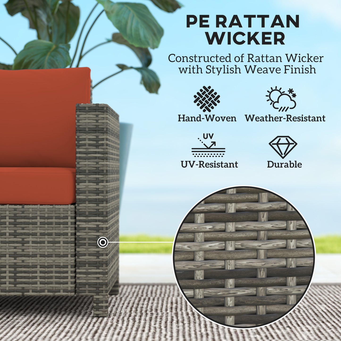 Rattan Sofa, 2 Seater Garden Furniture with Soft Padded Cushion (1)