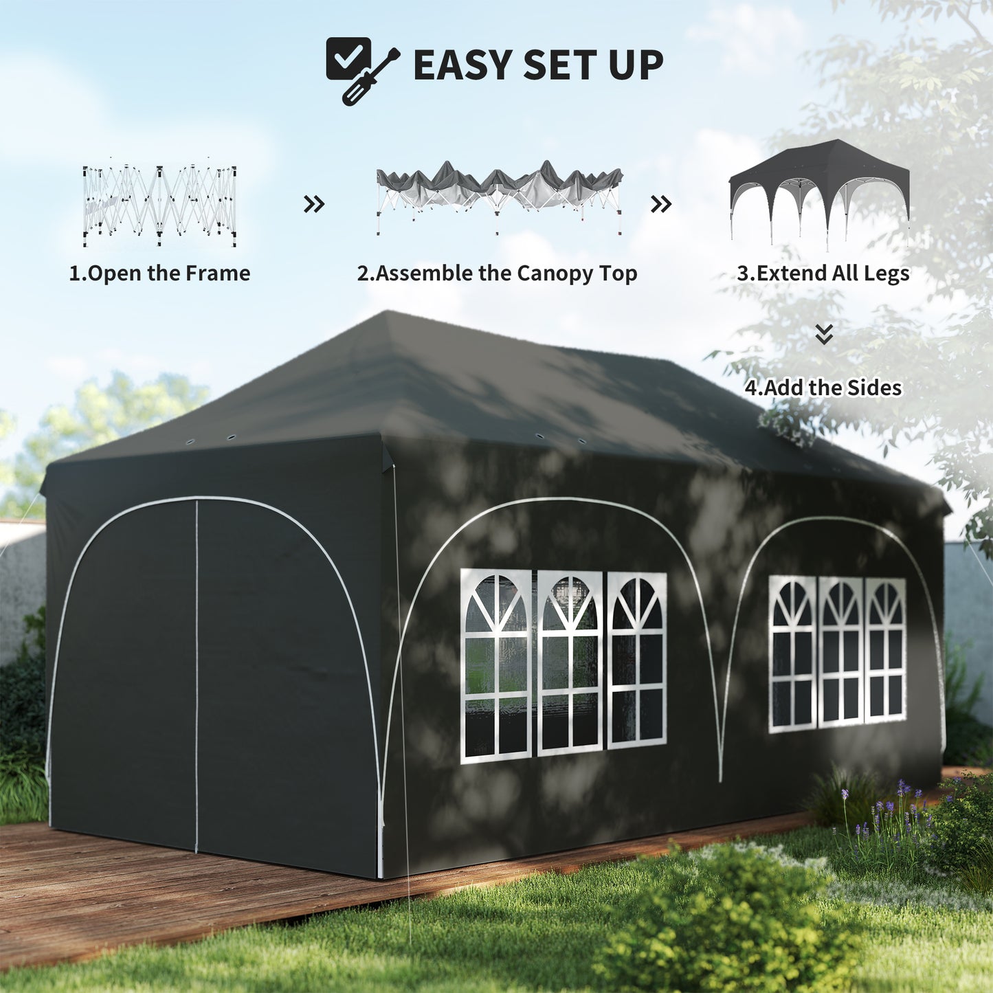 3 x 6m Pop Up Gazebo Shelter with Sides, 6 Sandbags