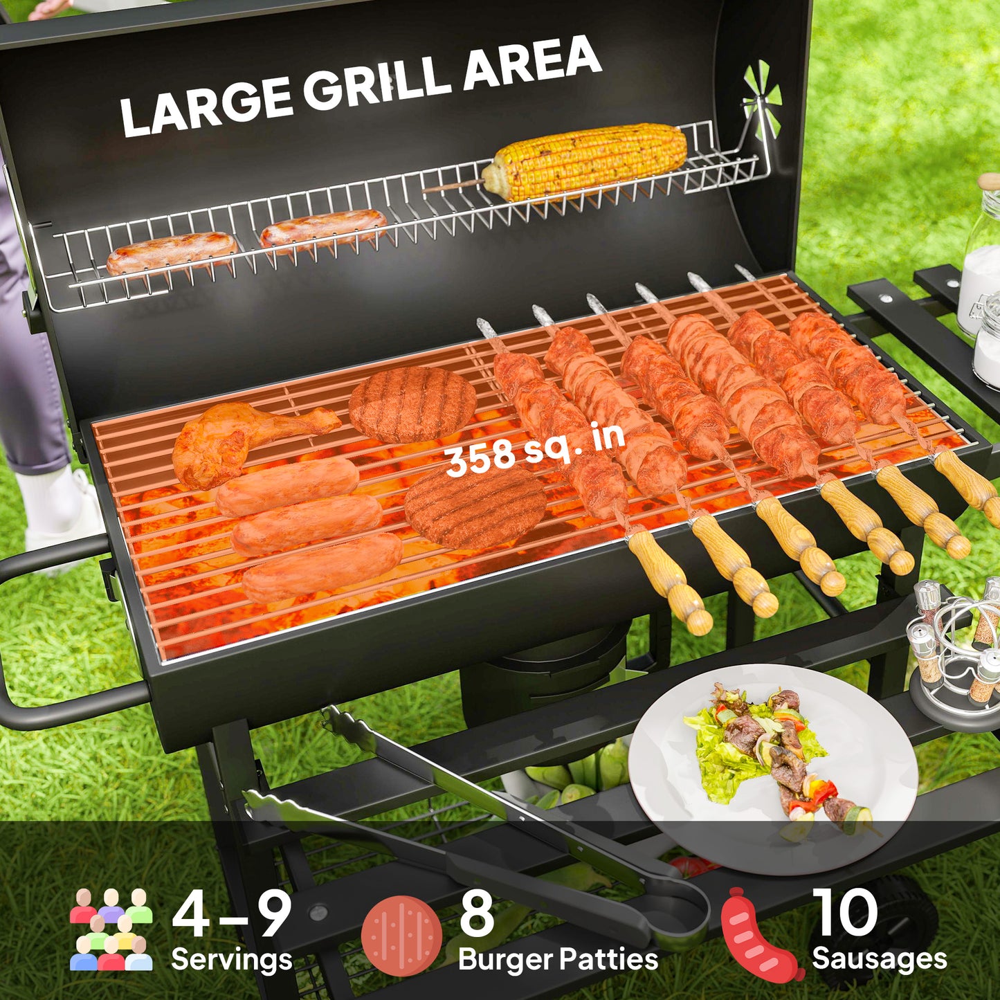Charcoal BBQ Grill with Foldable Front Side Shelf