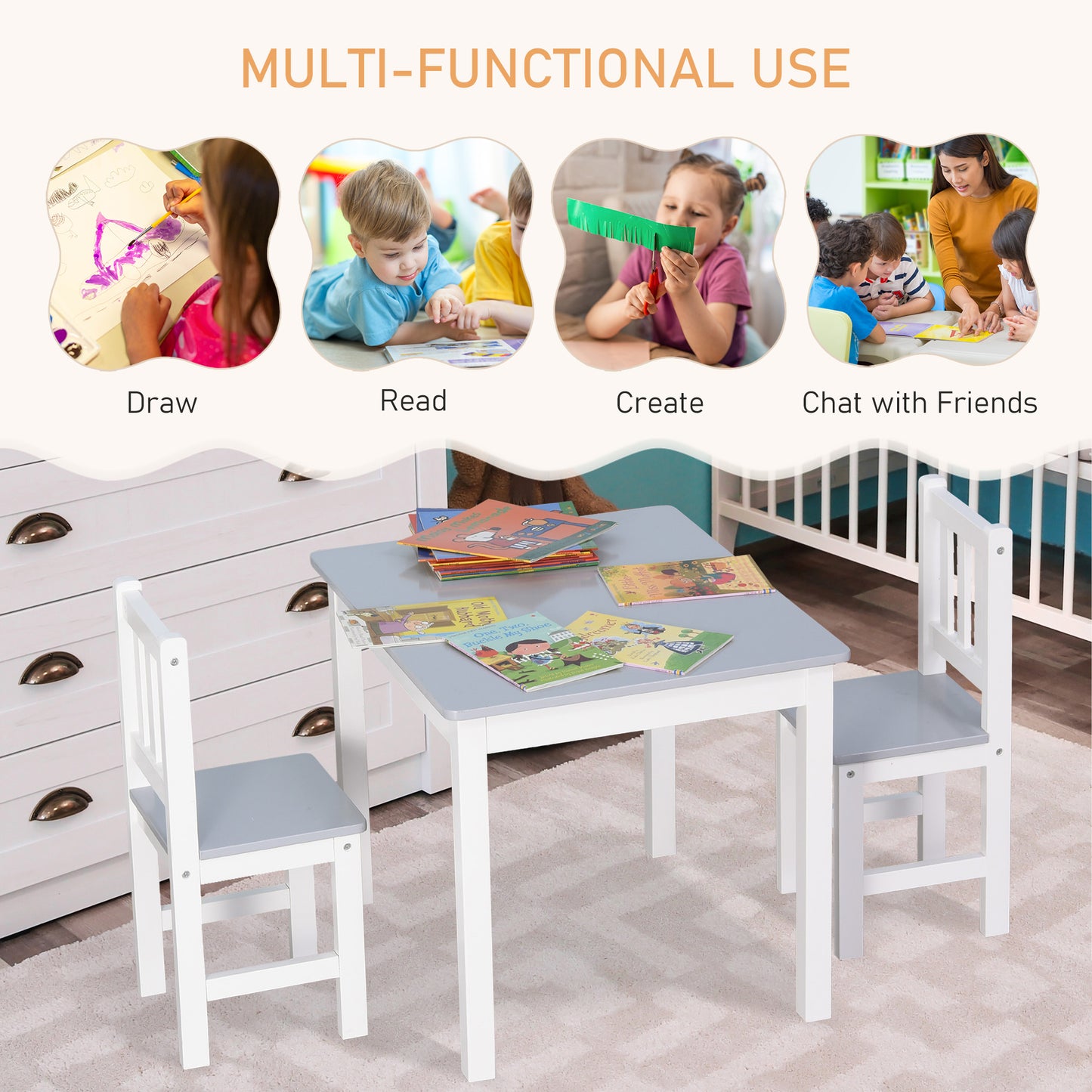Kids Table and Chair Set 3 Pieces Toddler Preschoolers Desk