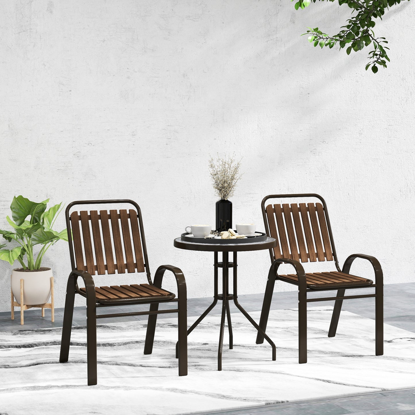 3 Pieces Patio Bistro Set with Stackable Chairs
