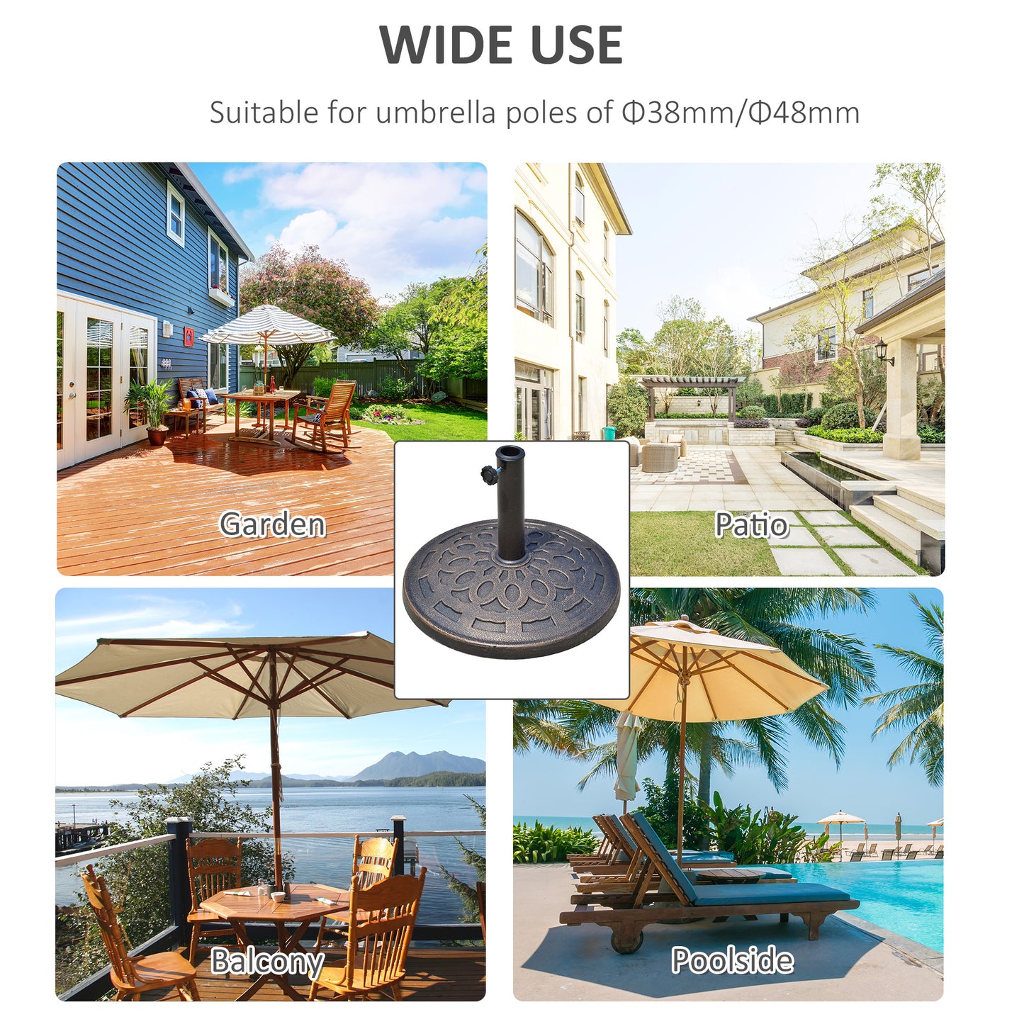14kg Round Garden Parasol Base Holder Decorative Resin Market
