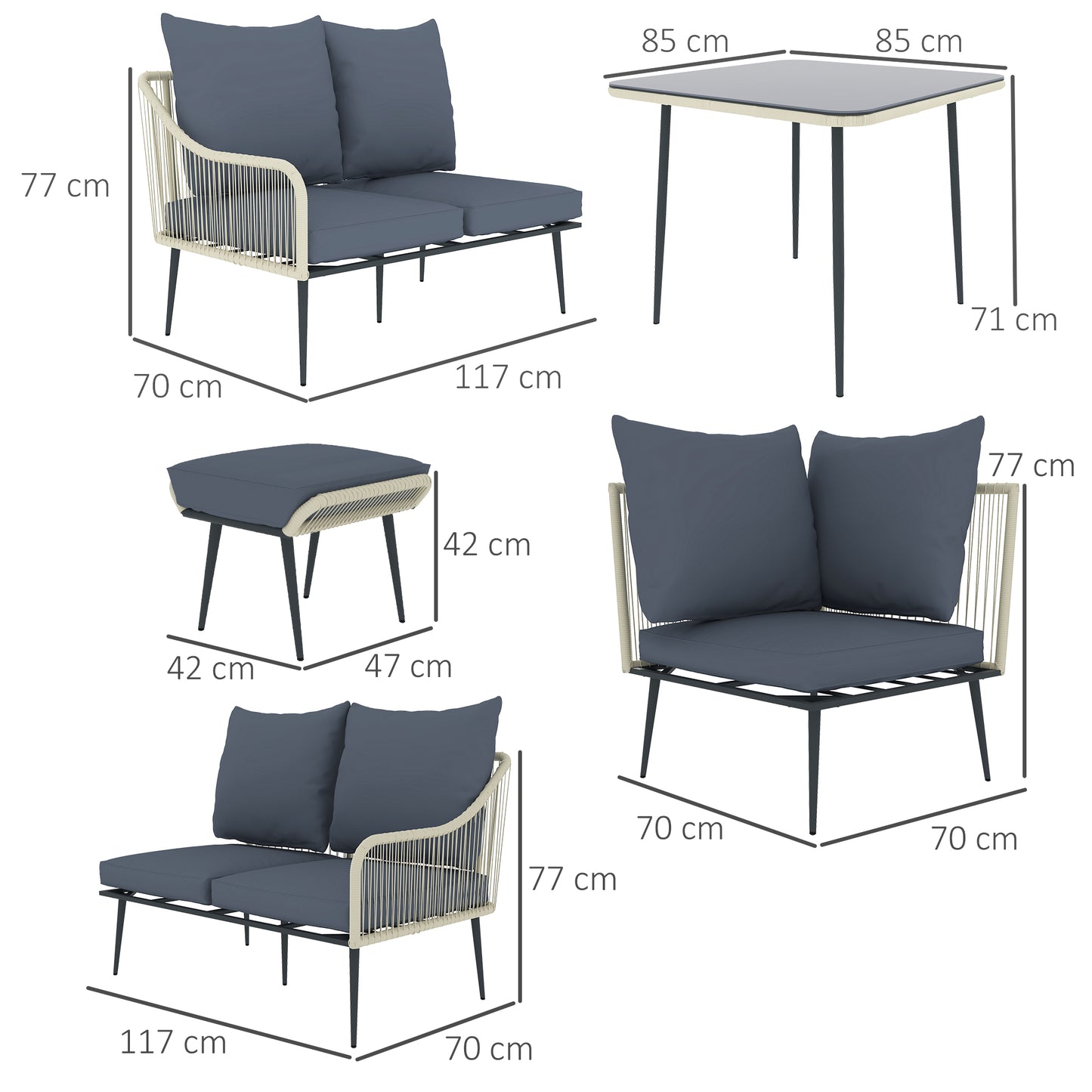 Six-Piece Rattan Strong Garden Sofa Set with Removable