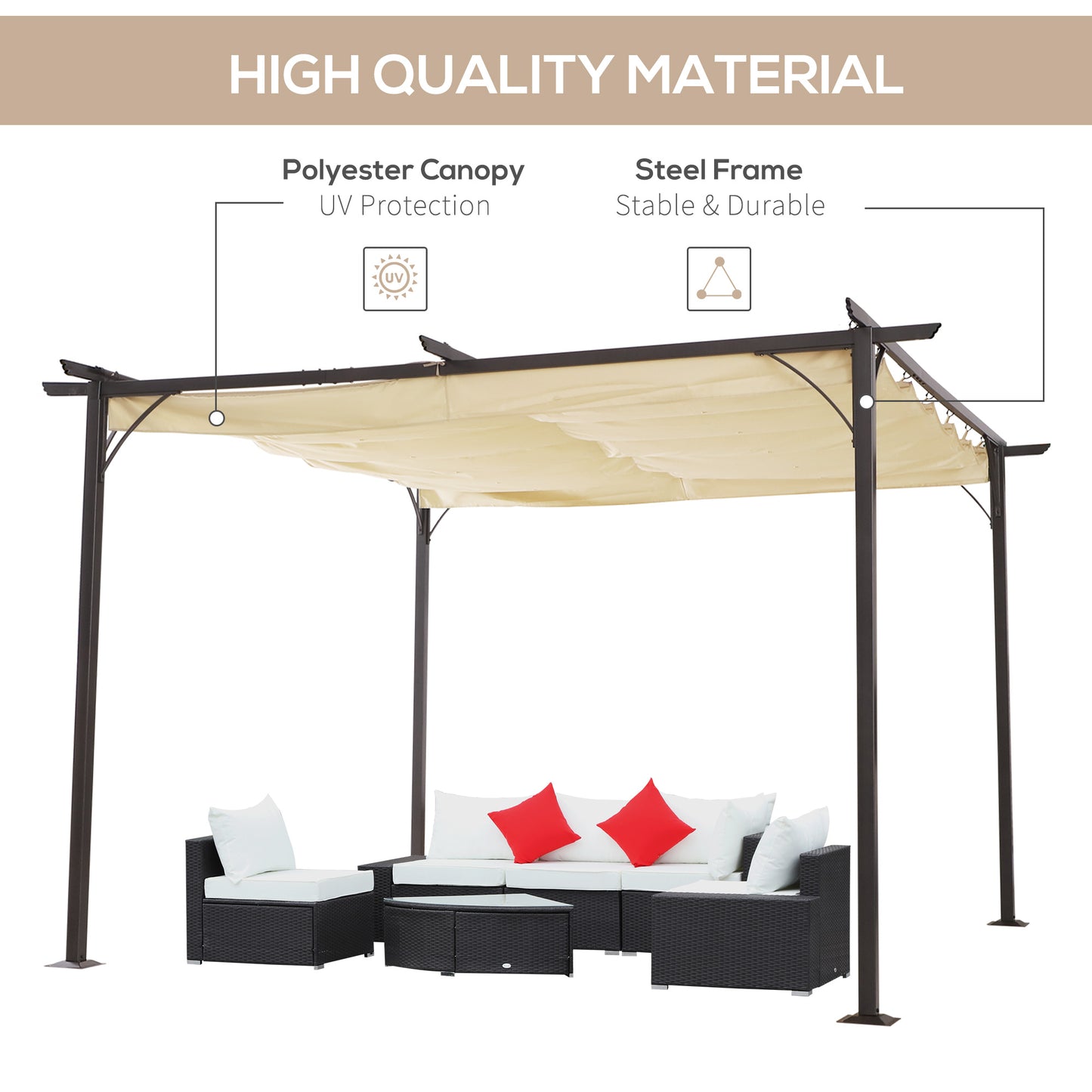 3.5M X 3.5M Metal Pergola Gazebo Awning Retractable Canopy Outdoor