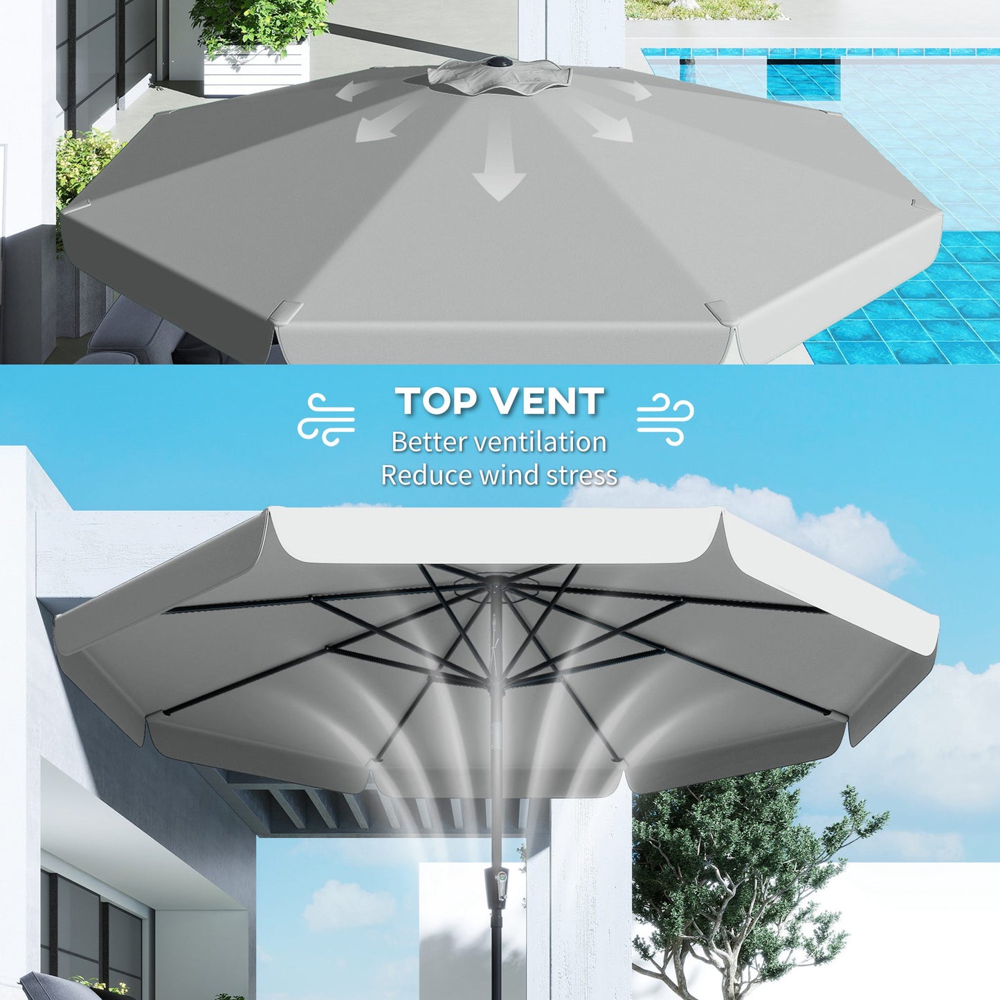 3 m Garden Parasol with Tilt Mechanism & Crank Handle