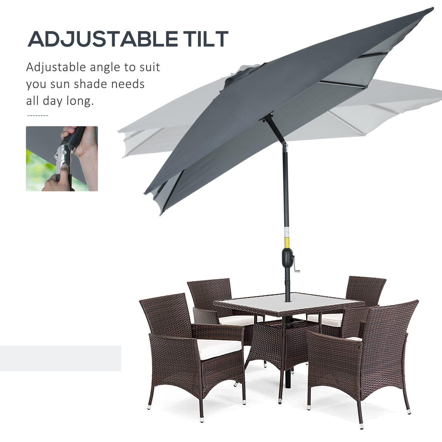 3x2m Garden Parasol Umbrella with Aluminium Pole, Tilt and Crank