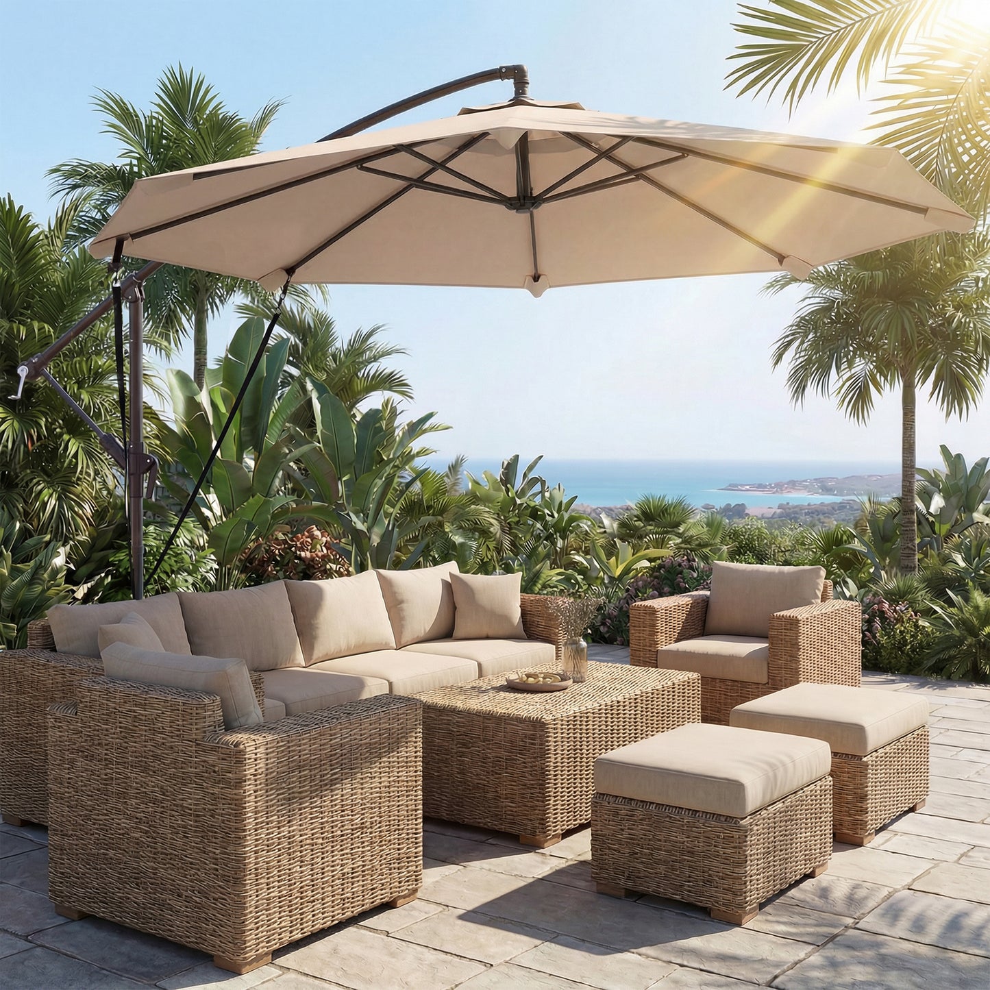 3 m Cantilever Parasol with Protective Cover and Wind Ropes