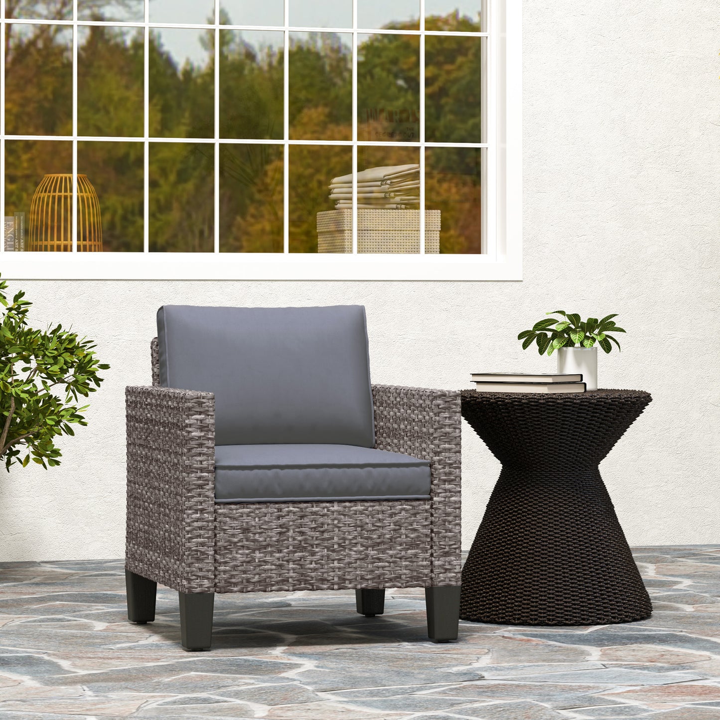 Single Rattan Armchair, with Cushions