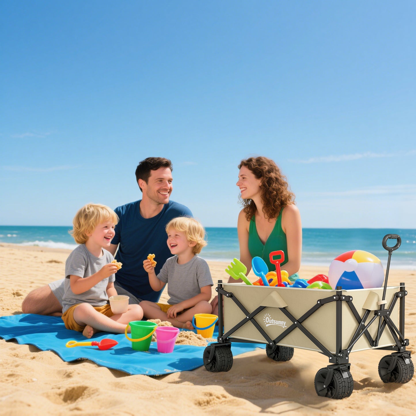Folding Garden Trolley, Outdoor Wagon Cart with Carry Bag, for Beach