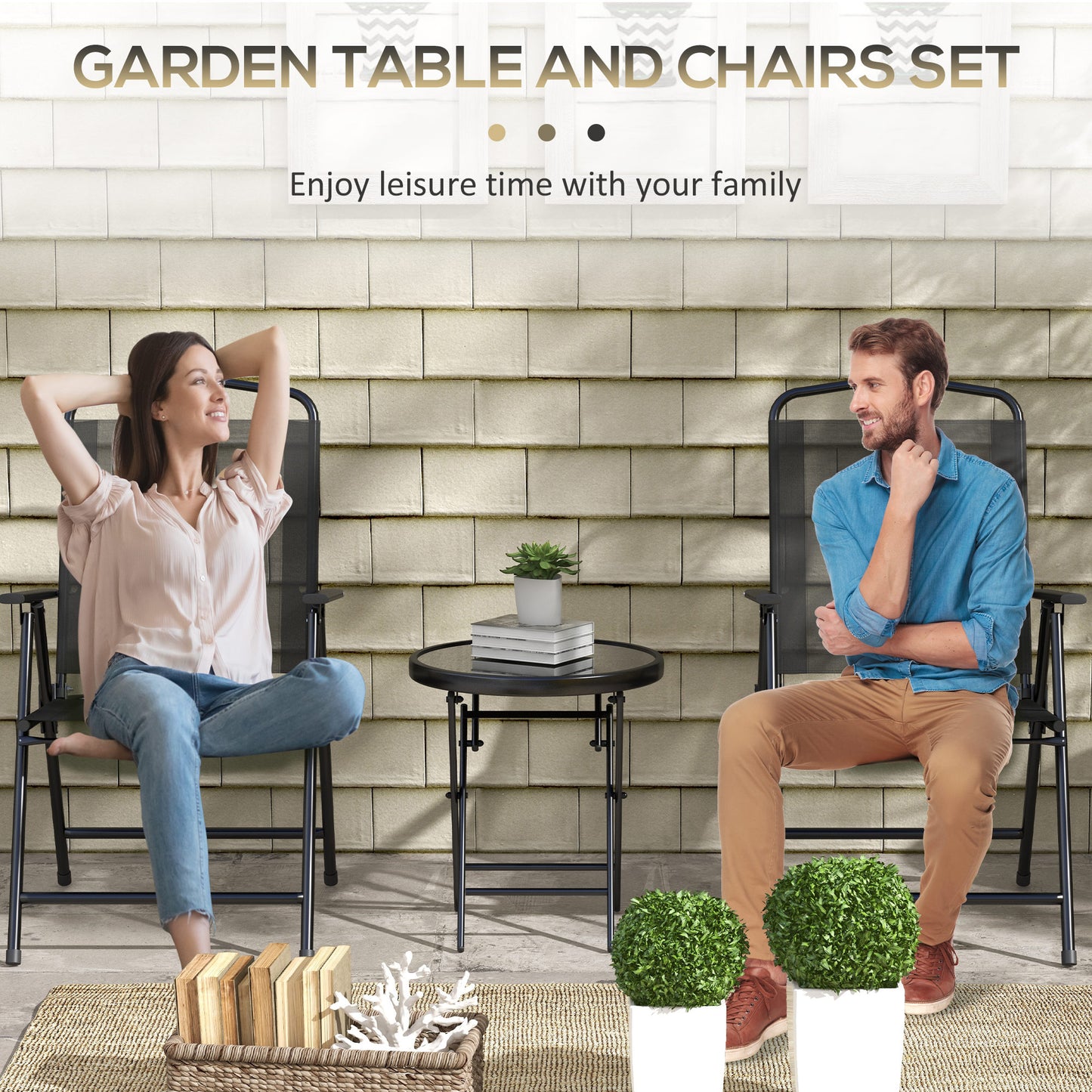Three-Piece Garden Seat Set, with Glass-Top Table