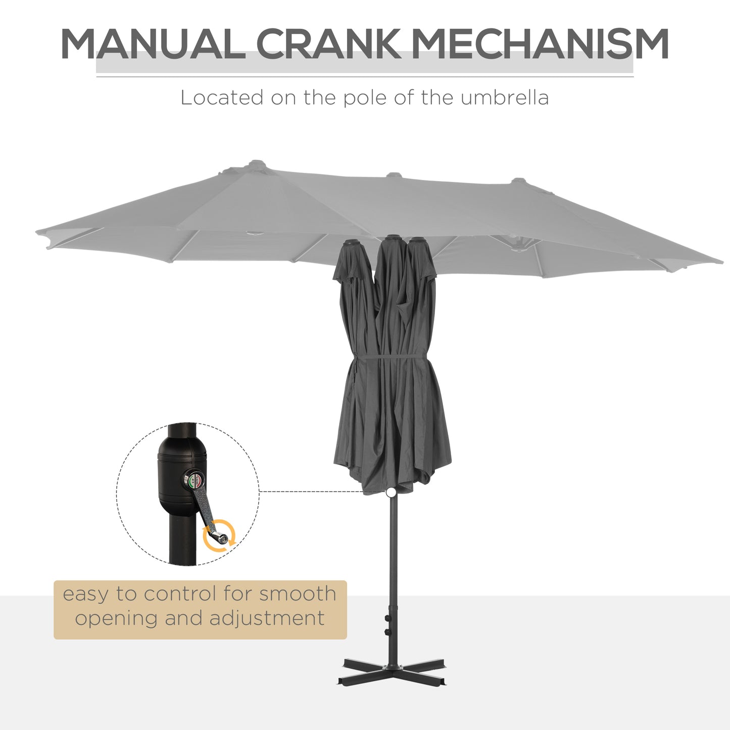 4.6M Sun Umbrella Canopy Double-sided Crank Sun Shade w/ Cross Base (1)