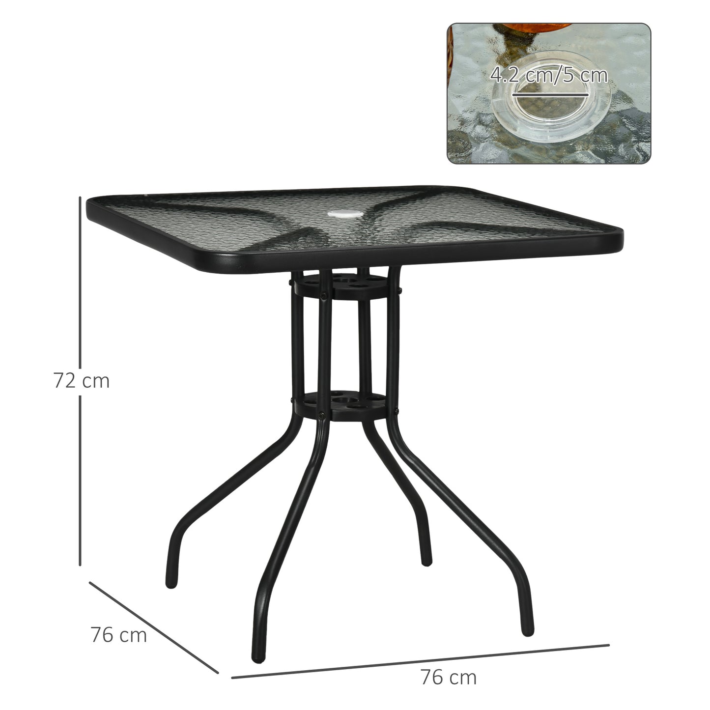 Square Garden Dining Table with Tempered Glass Top & Umbrella Hole