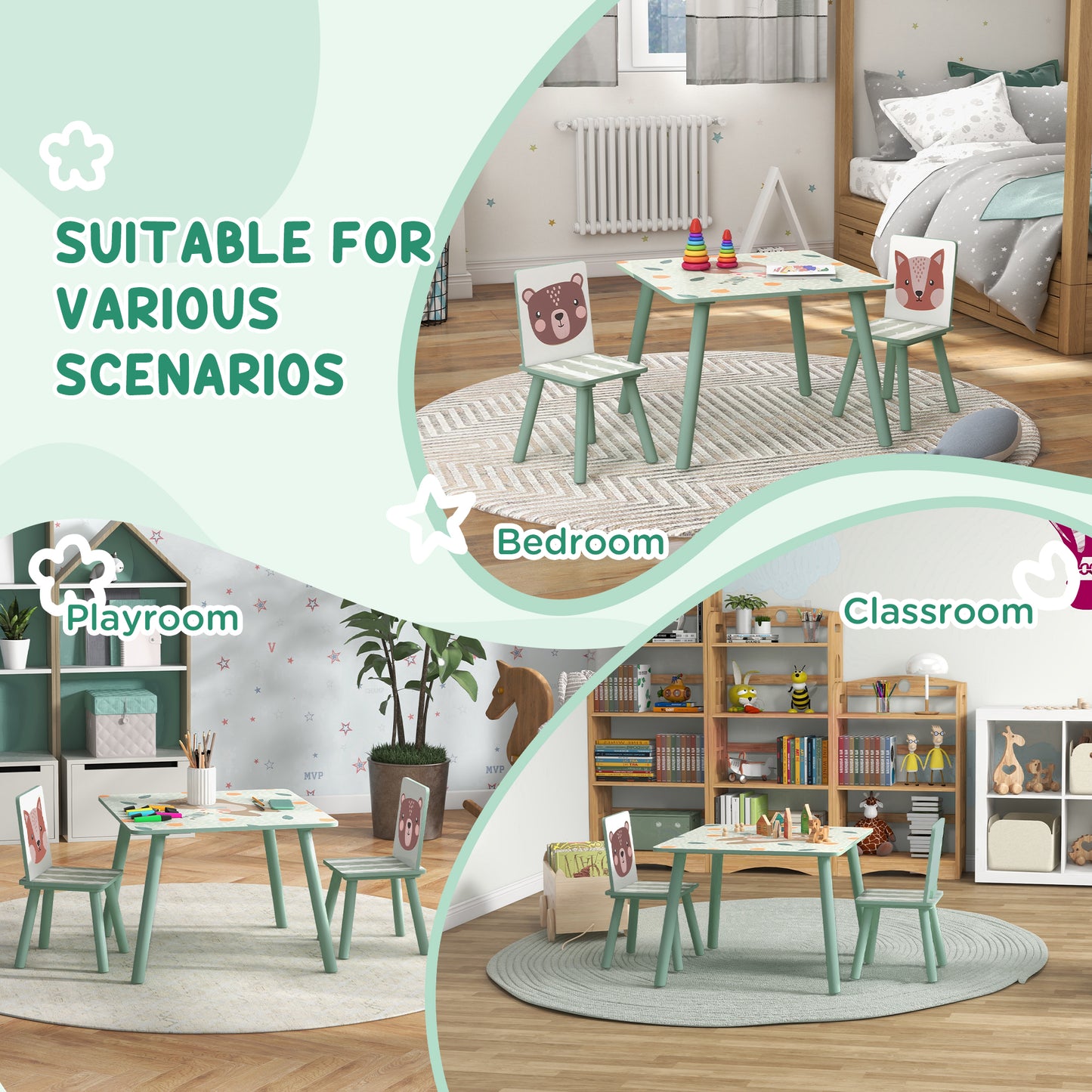 Kids and Table Chairs, Children Desk with Two Chairs