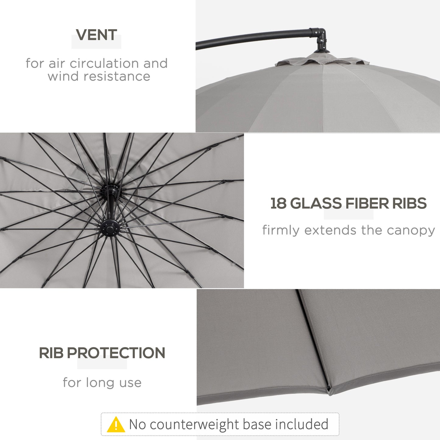 3(m) Cantilever Umbrella 18 Ribs & Vents Adjustable Angle for Patio