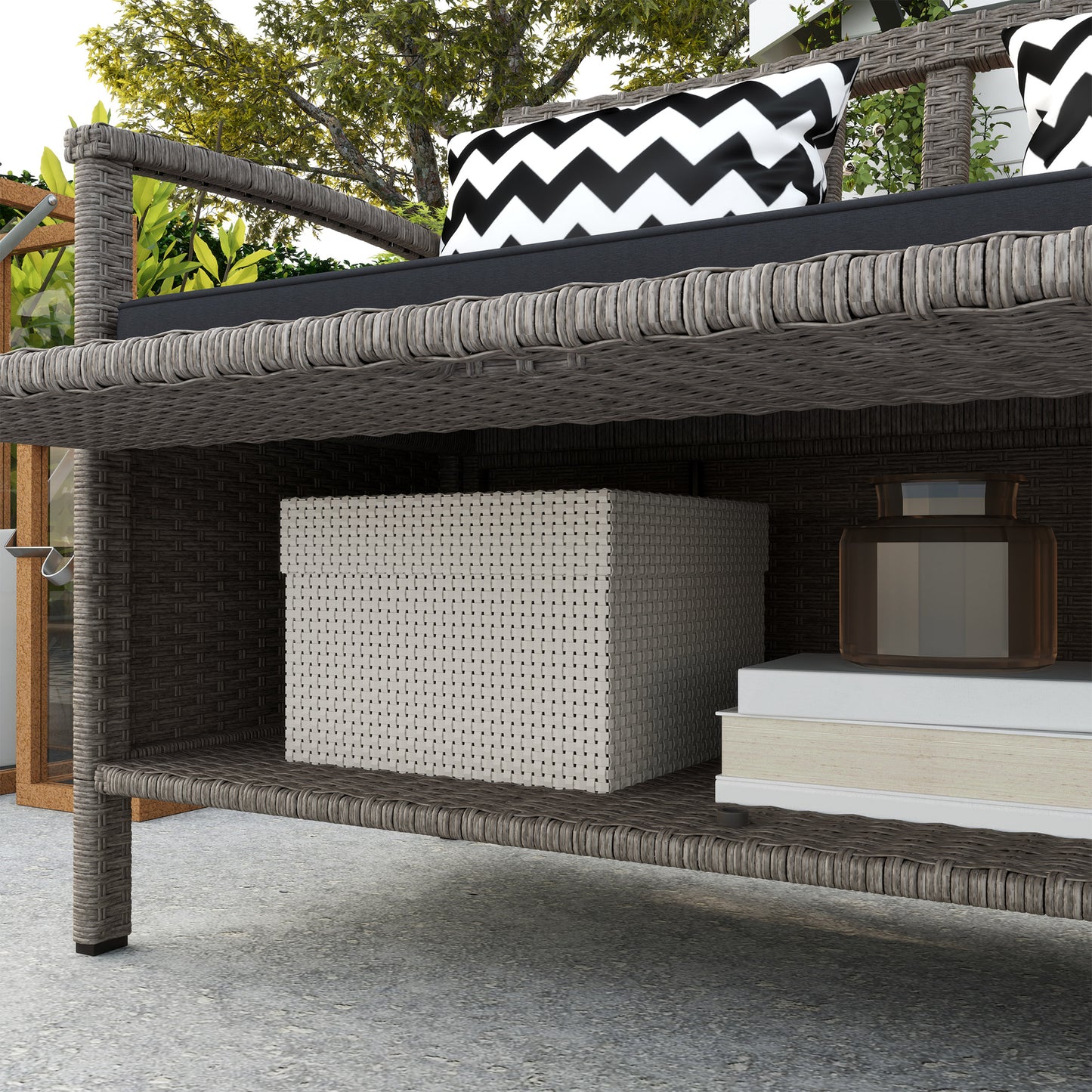 160L Storage Two-Seater Rattan Bench