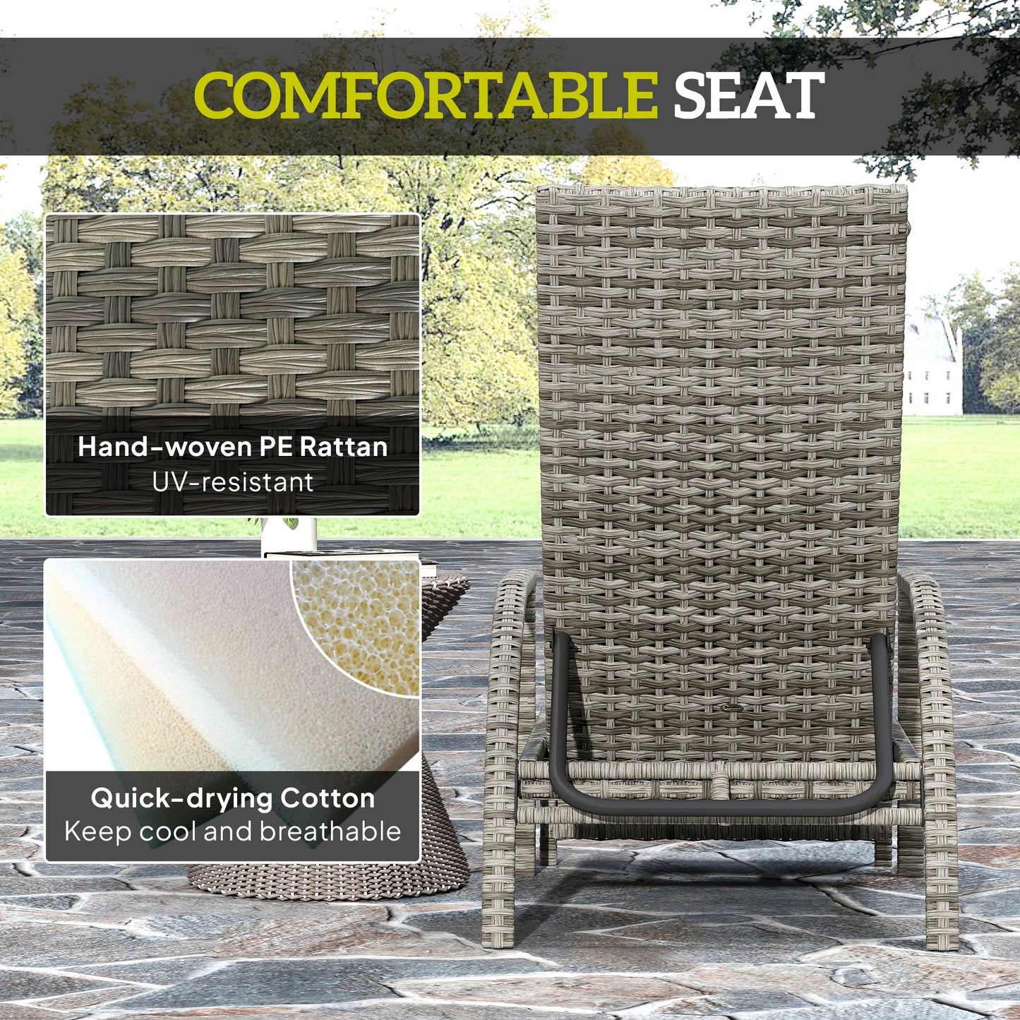 Reclining Rattan Lounger, with Extending Footrest