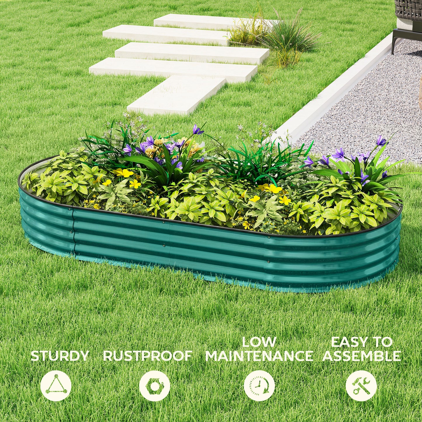 Galvanised Raised Garden Bed, Metal Planter Box with Safety Edging (8)