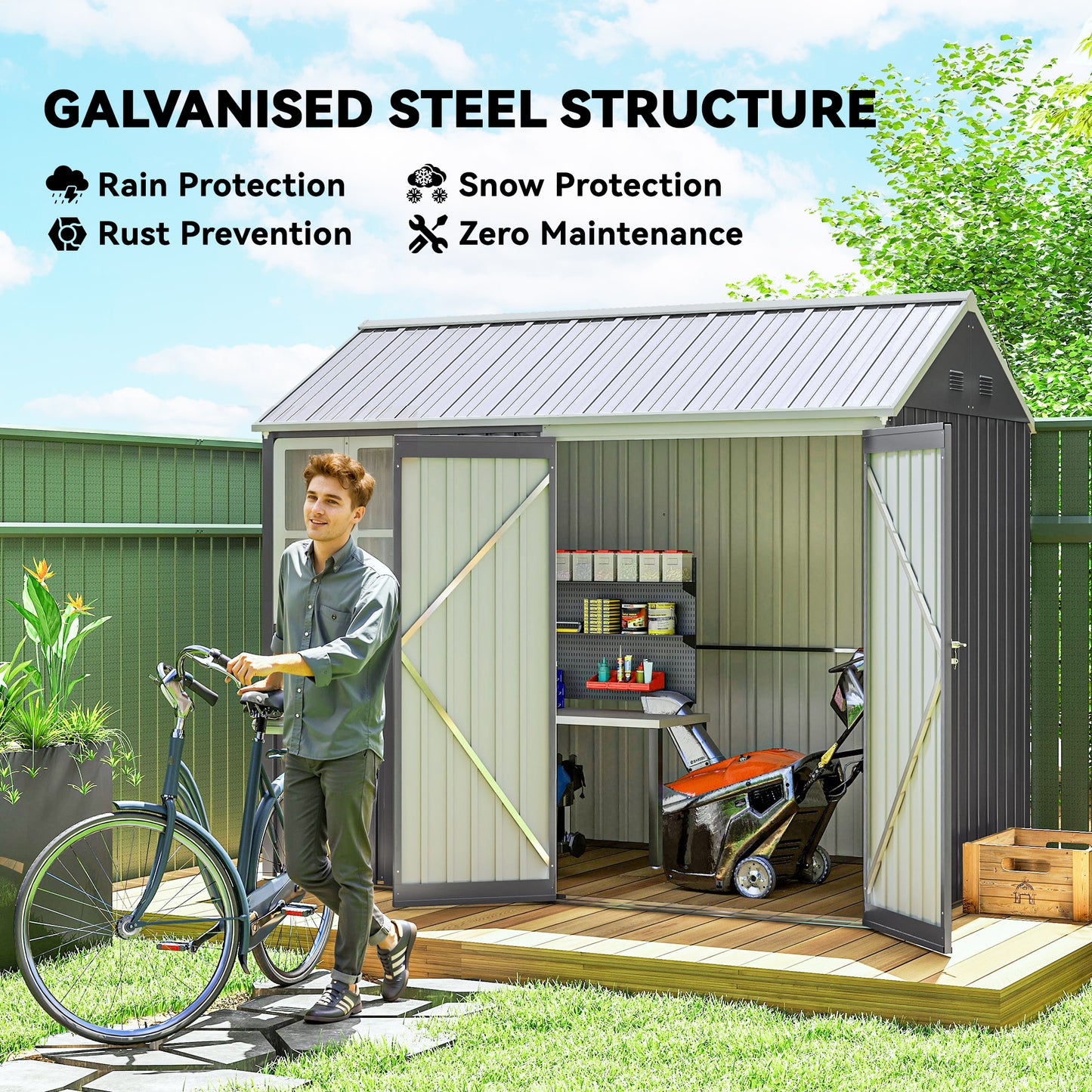 8 x 6 ft Galvanised Garden Shed