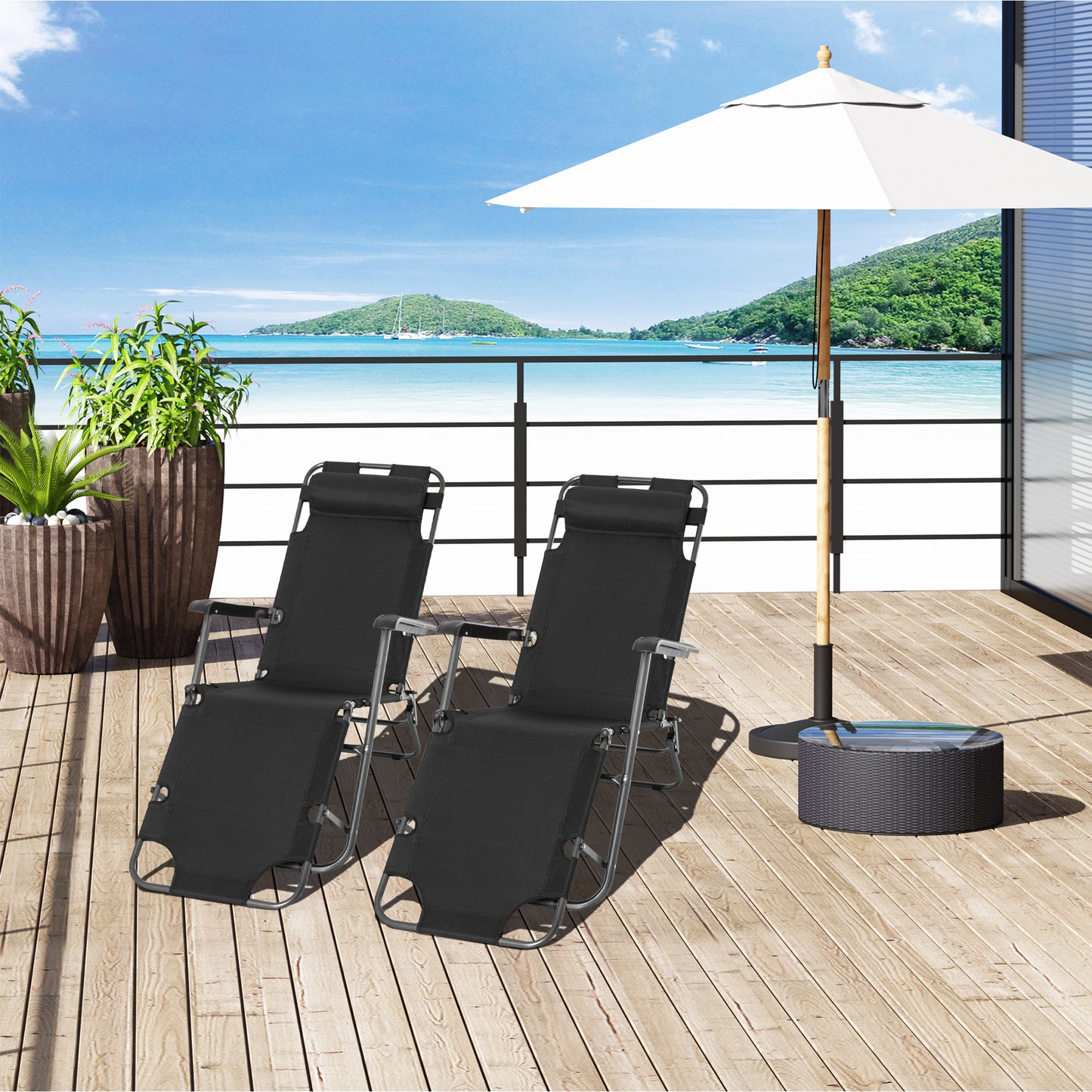 2 in 1 Folding Sun Lounger Reclining Garden Chair Set of 2