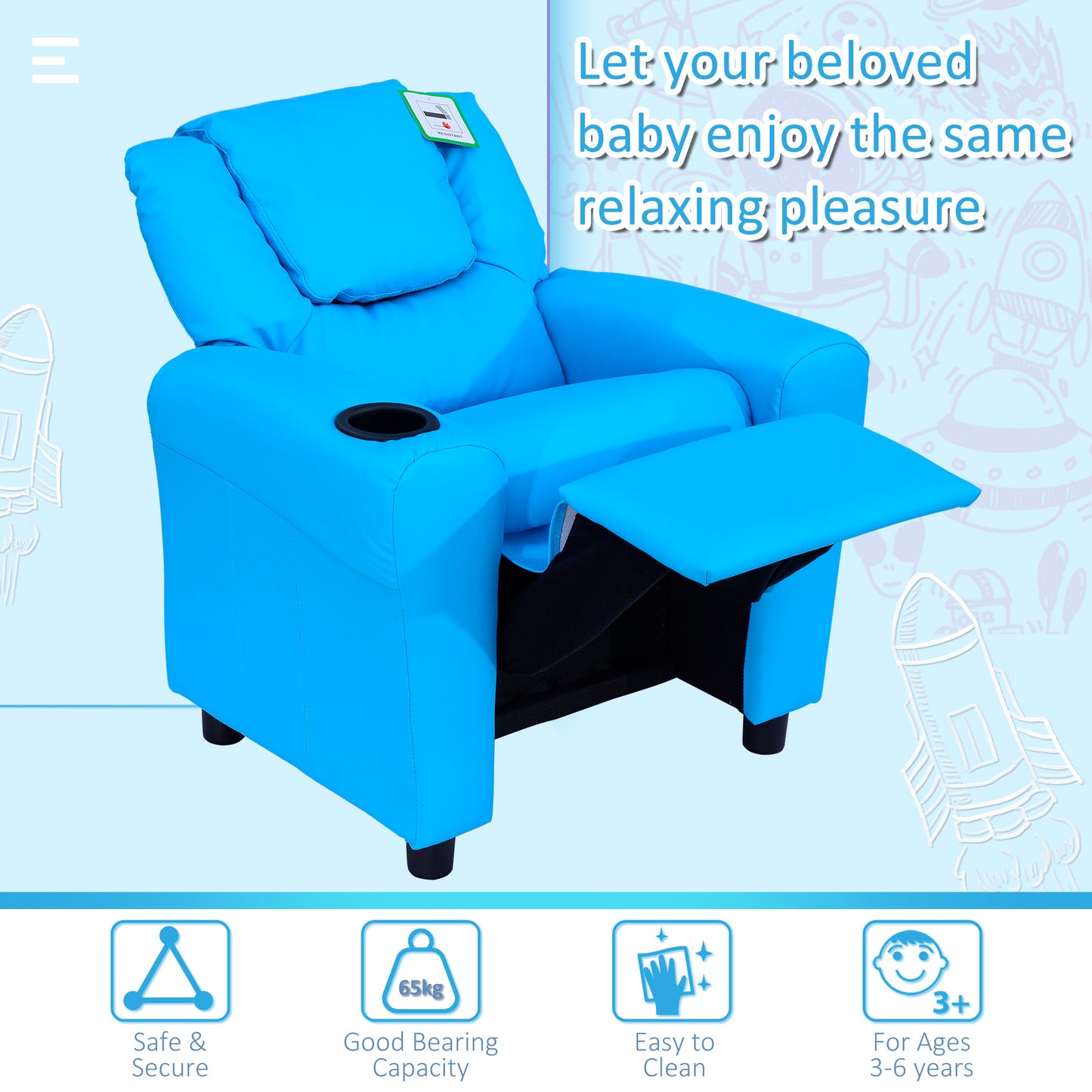 Kids Recliner Chair, PU Leather with Adjustable Backrest, Footrest