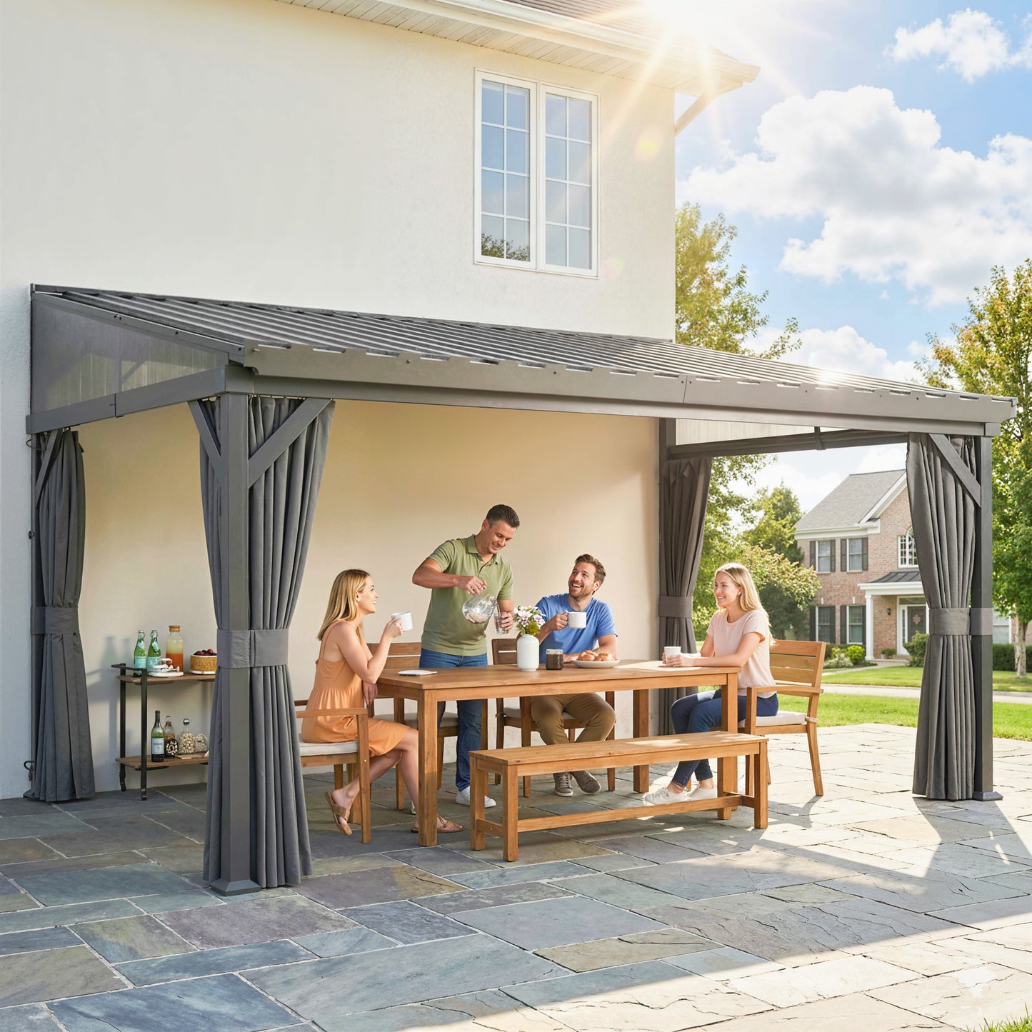 4.3 x 3 m Garden Pergola with Galvanised Steel Roof