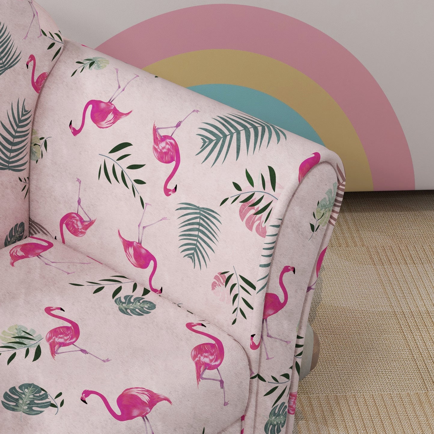 Kids Armchair with Flamingo Design, Wooden Frame, for Bedroom