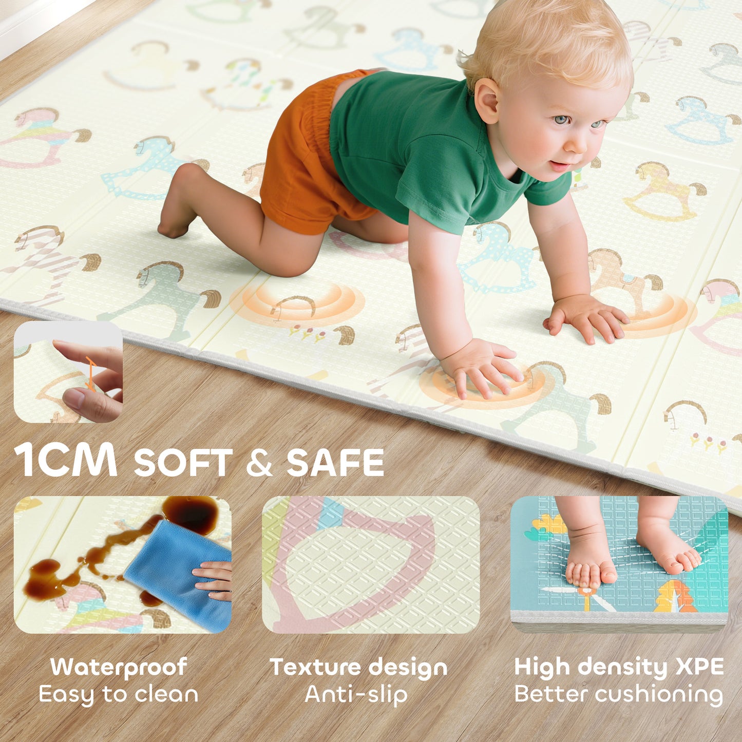 Foldable Double-Sided Baby Play Mat, for Toddlers, Bedrooms