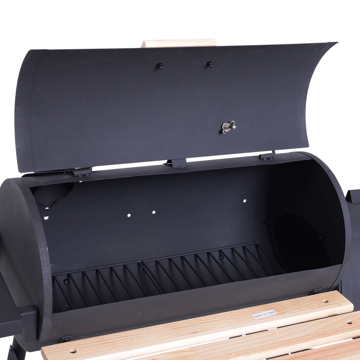 Portable Charcoal BBQ Grill, Cold-rolled Steel, Solid Wood