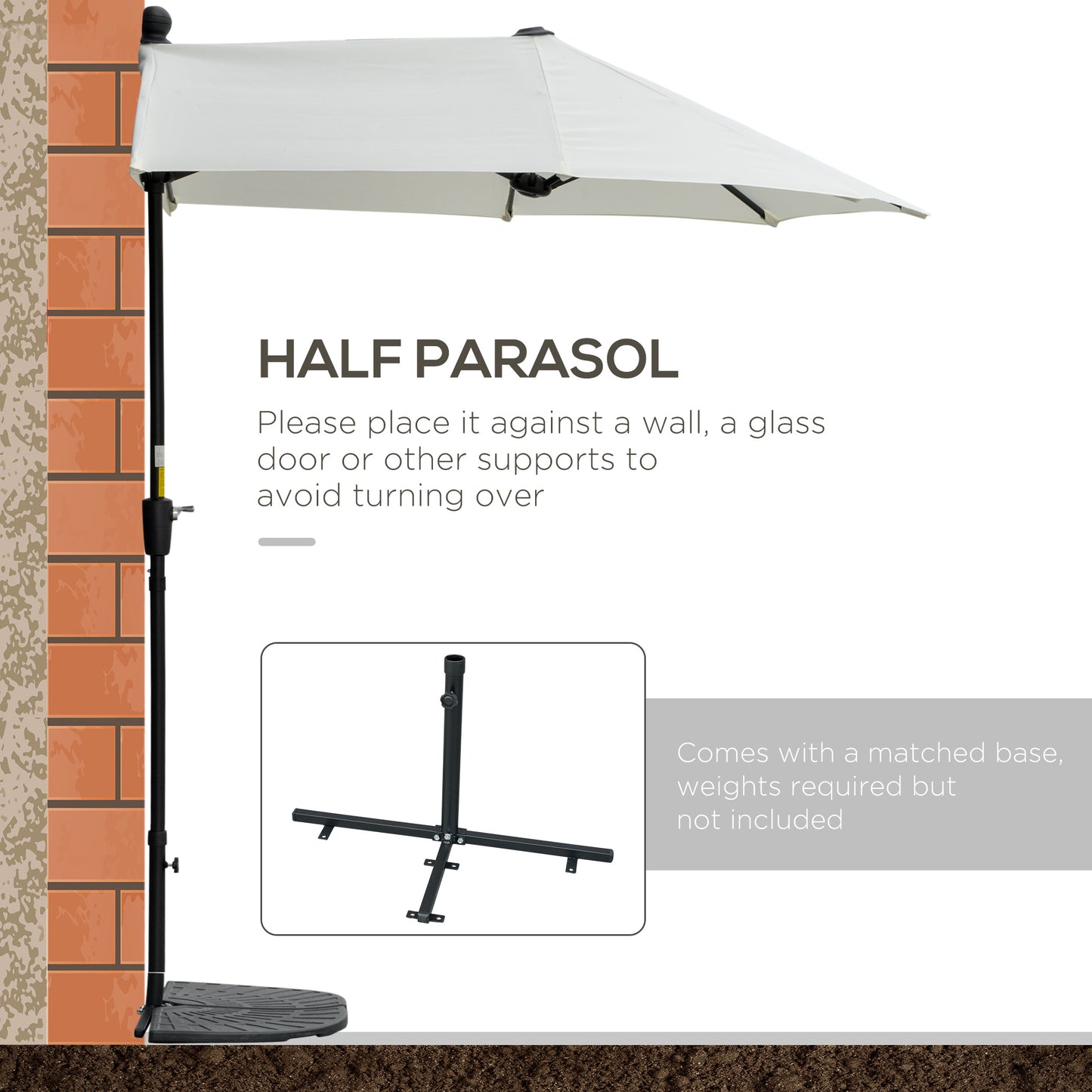 2m Half Parasol Market Umbrella Garden Balcony Parasol