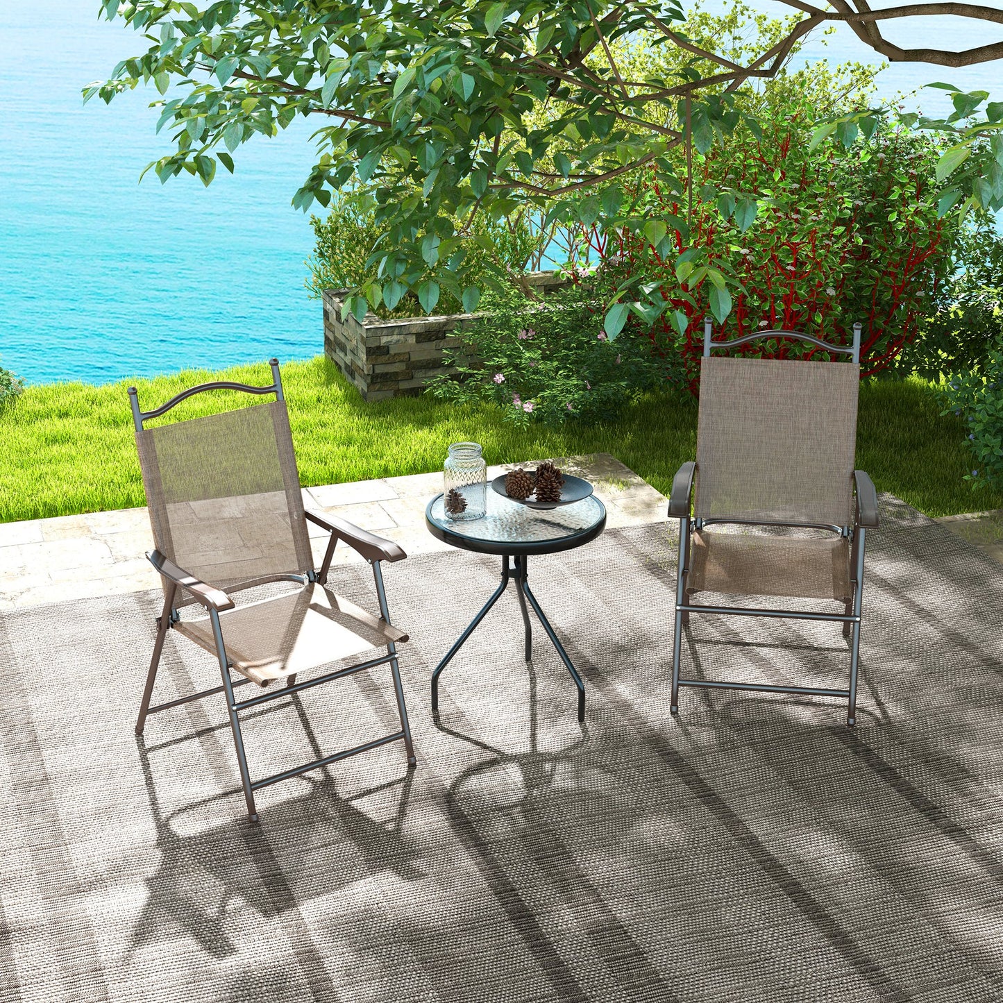 Set of Two Folding Garden Chairs, with Fabric Mesh Seats