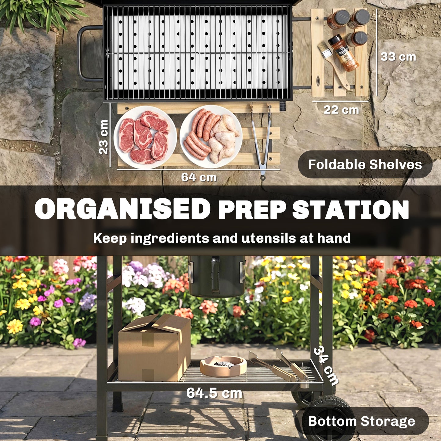 Charcoal Grill, Barrel BBQ Smoker with Warming Rack